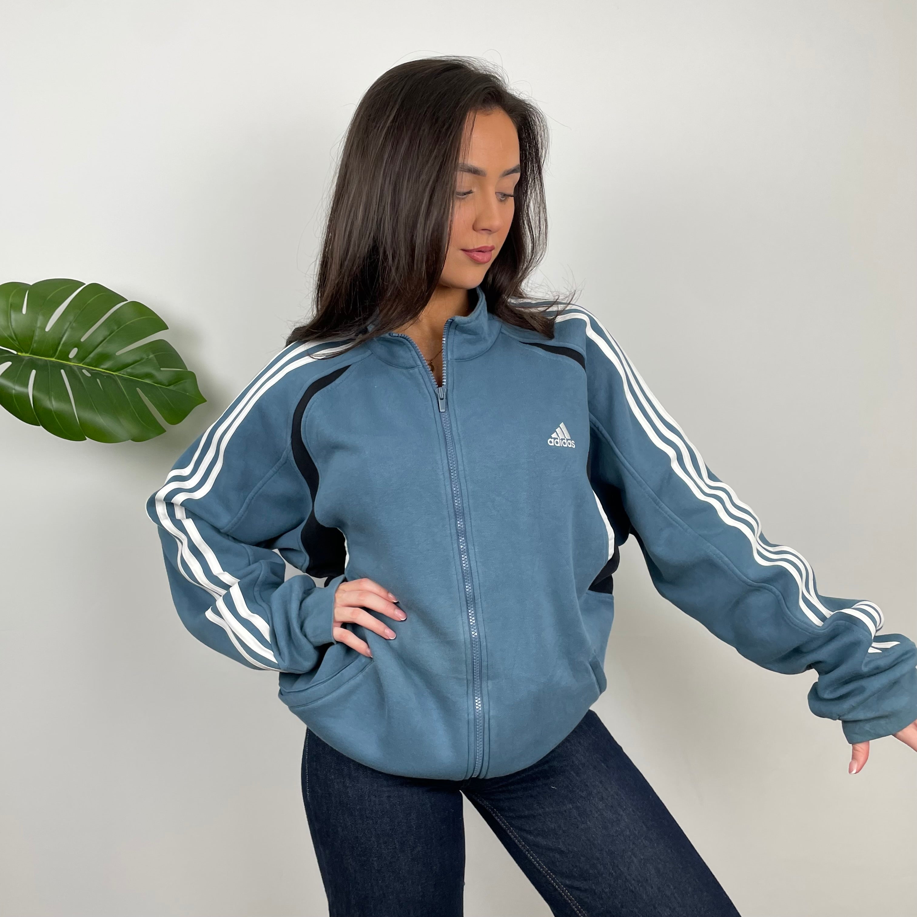 Adidas RARE Baby Blue Embroidered Spell Out Zip Up Hoodie Jacket (XL)