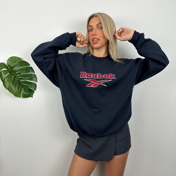 Reebok RARE Navy Embroidered Spell Out Sweatshirt (M)