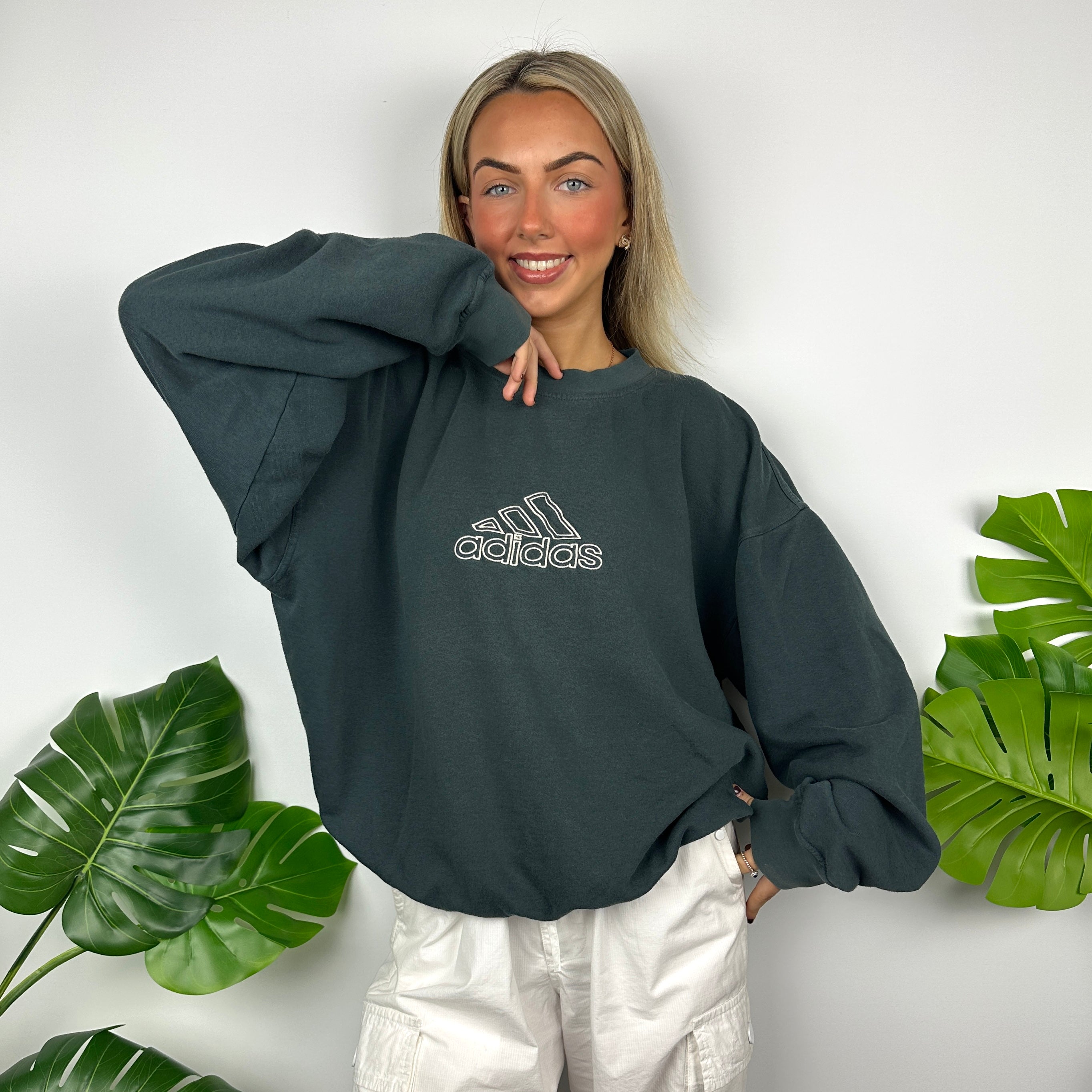 Adidas Green Embroidered Spell Out Sweatshirt (L)