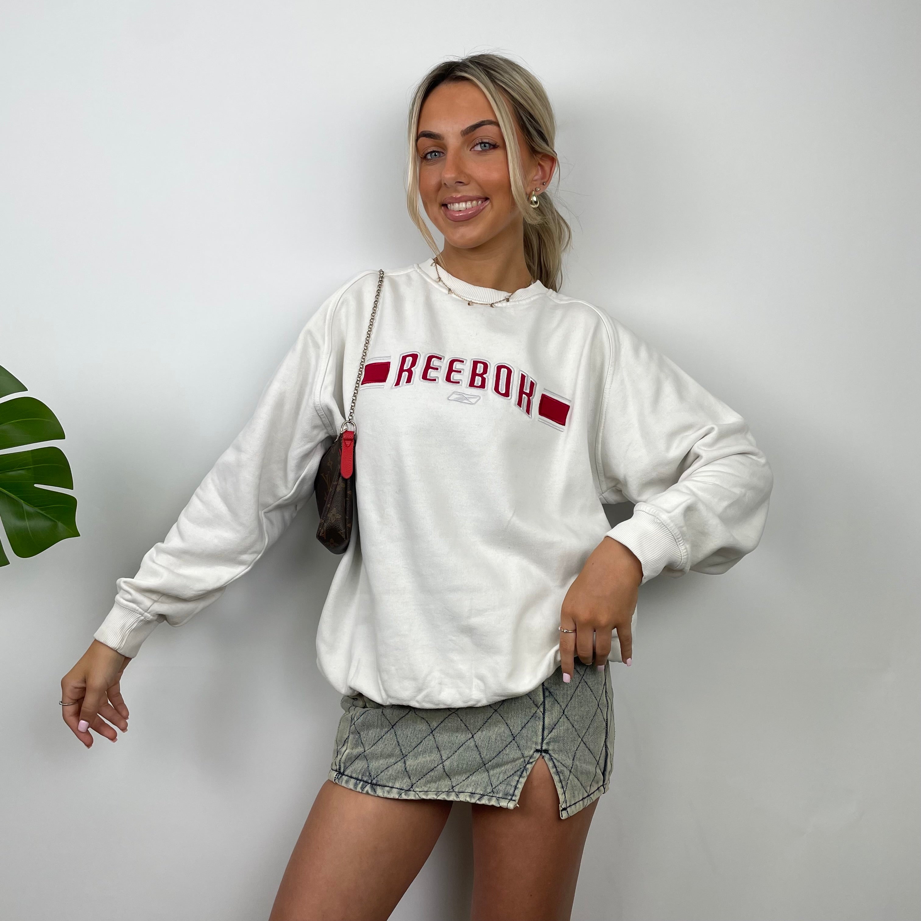 Reebok White Embroidered Spell Out Sweatshirt (S)