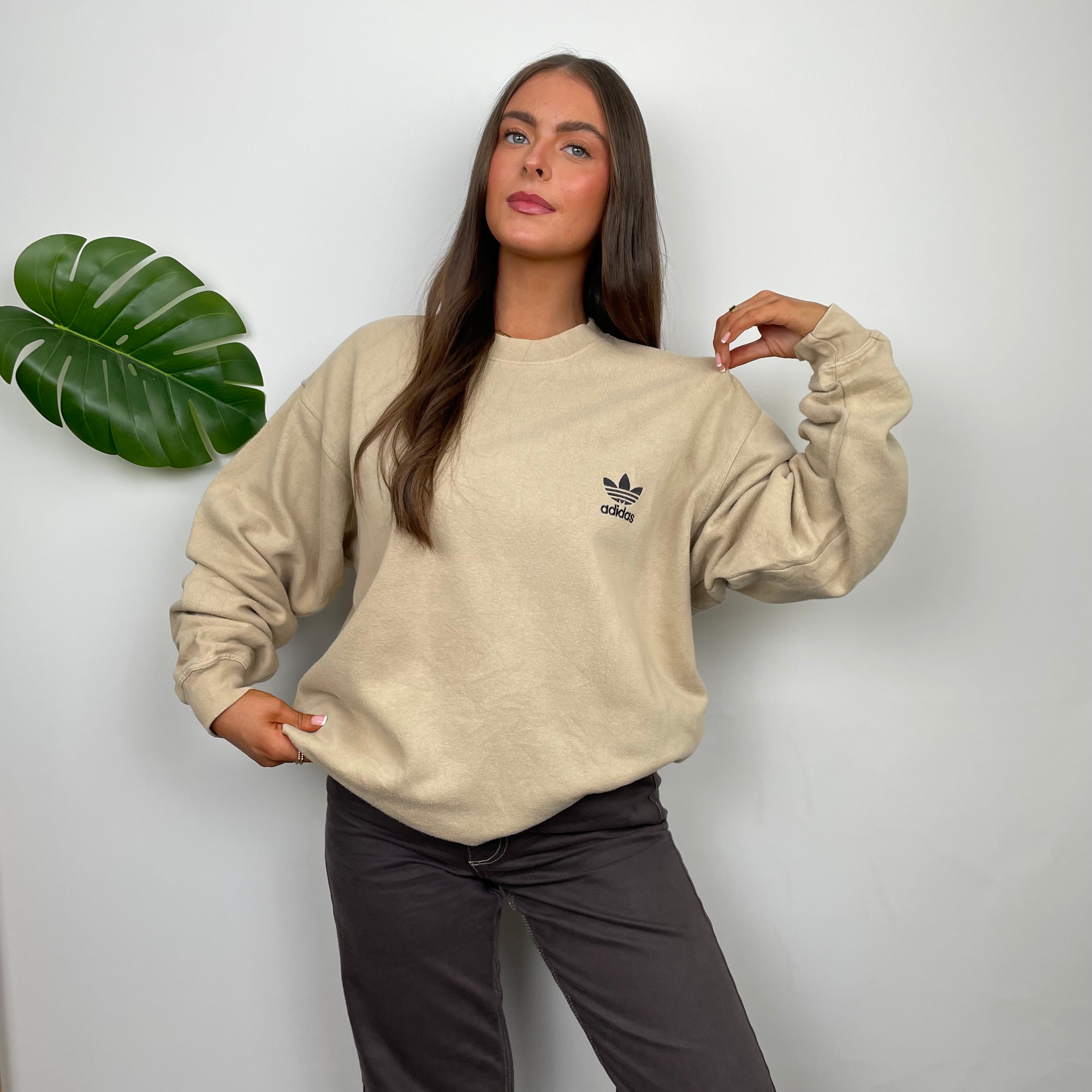 Adidas Tan Embroidered Spell Out Sweatshirt (L)