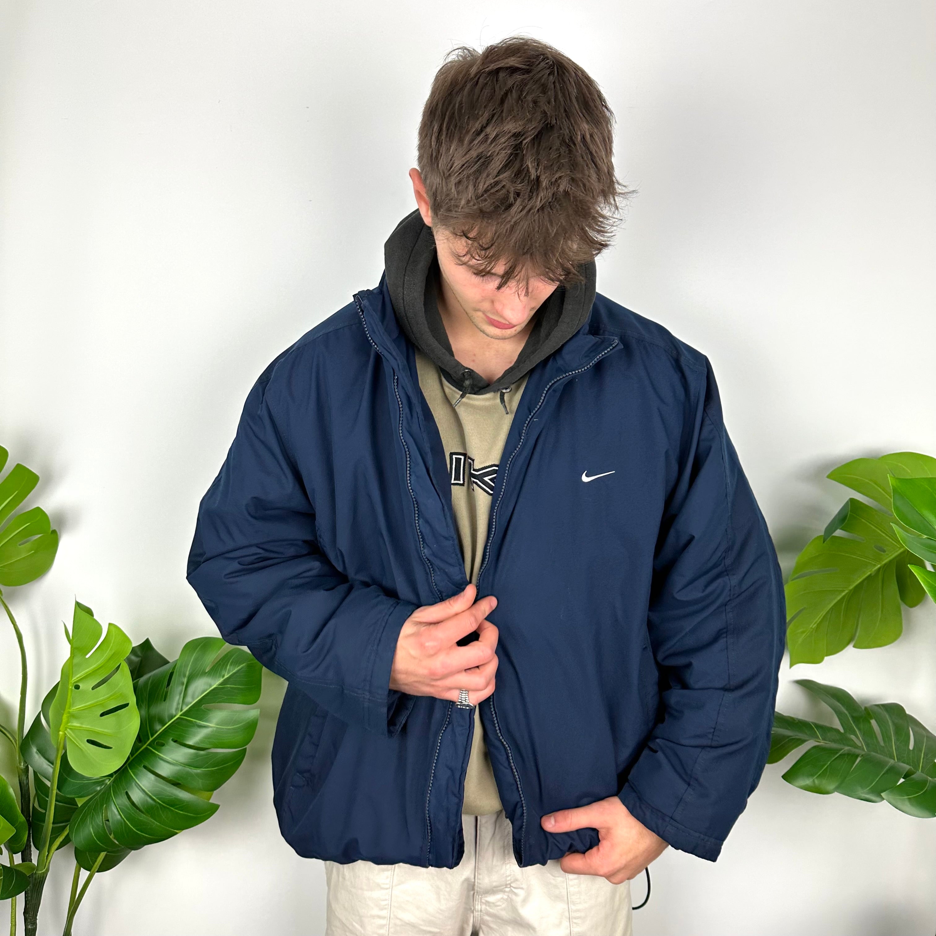 Nike Navy Embroidered Swoosh Padded Jacket (XL)