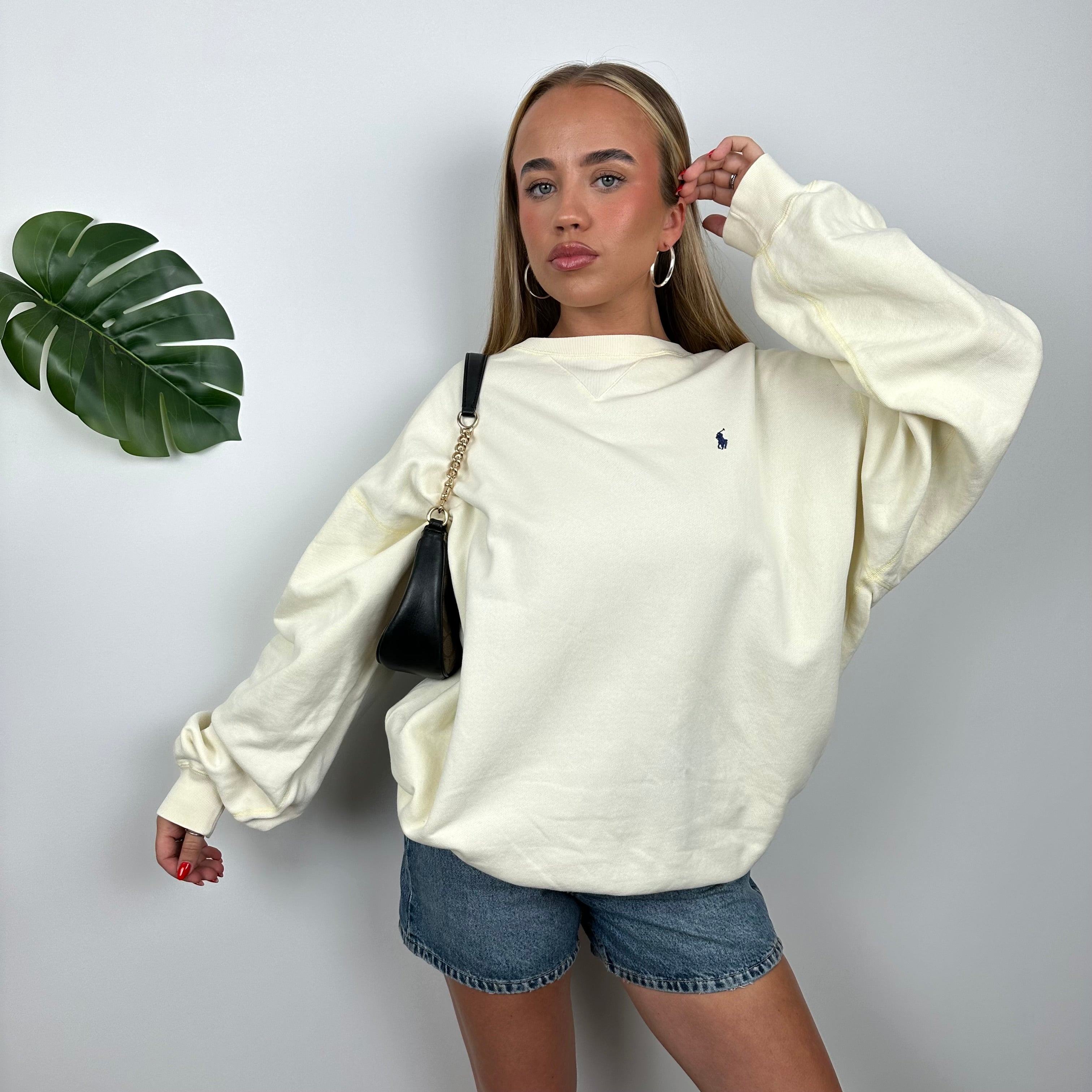 Polo Ralph Lauren RARE Cream Embroidered Logo Sweatshirt (XL)