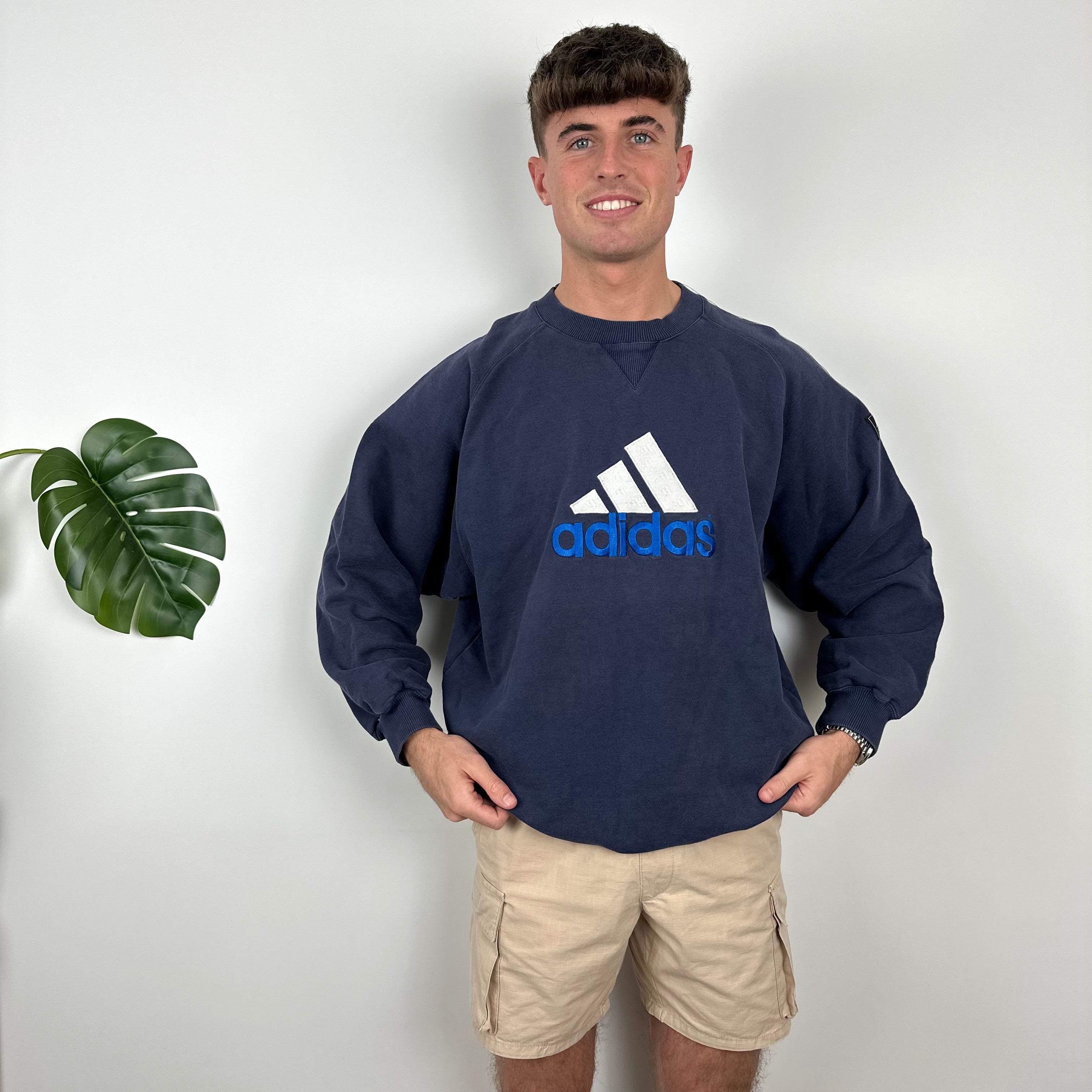 Adidas Navy Embroidered Spell Out Sweatshirt (M)