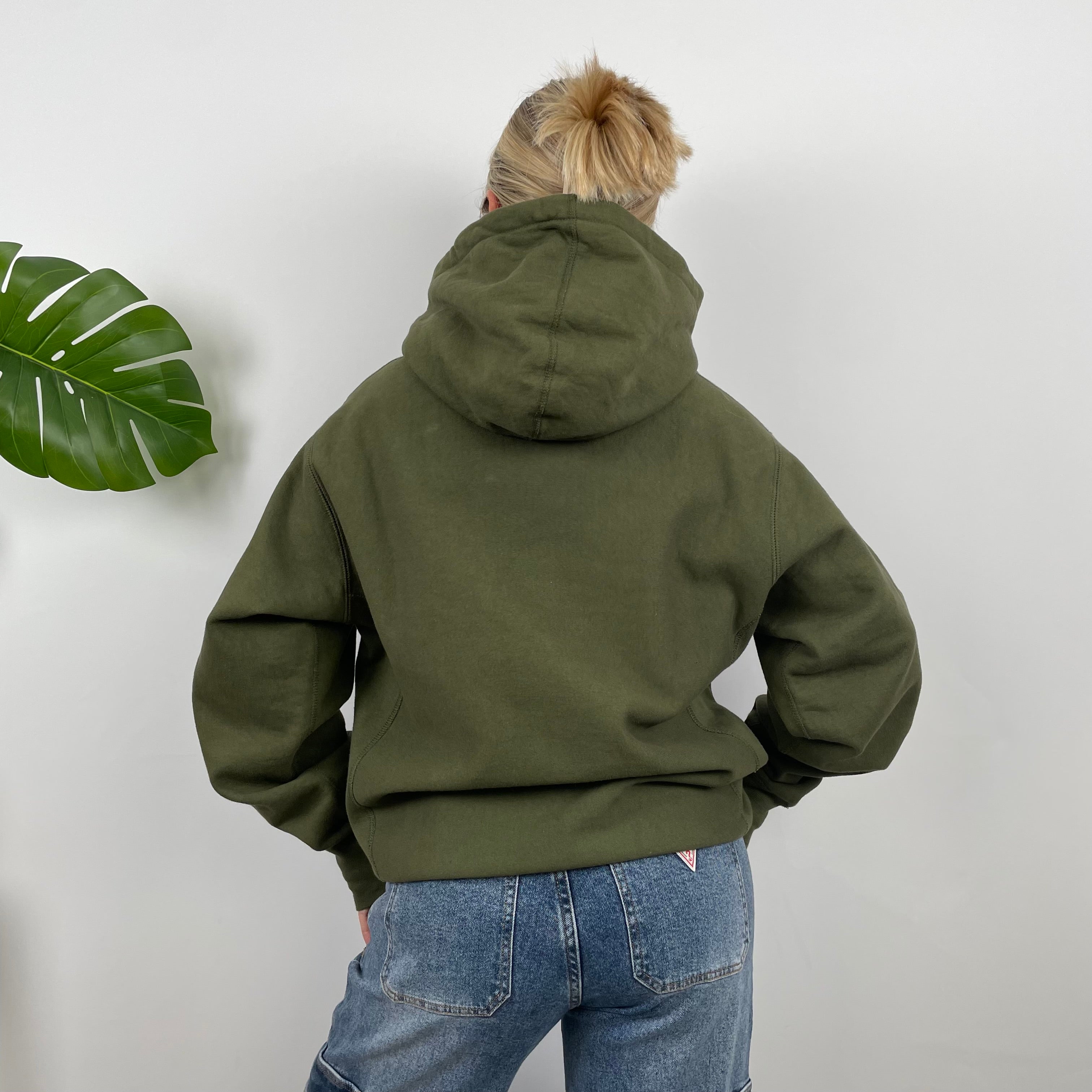 Supreme 2017 Khaki Green Brush Logo Embroidered Spell Out Hoodie (L)