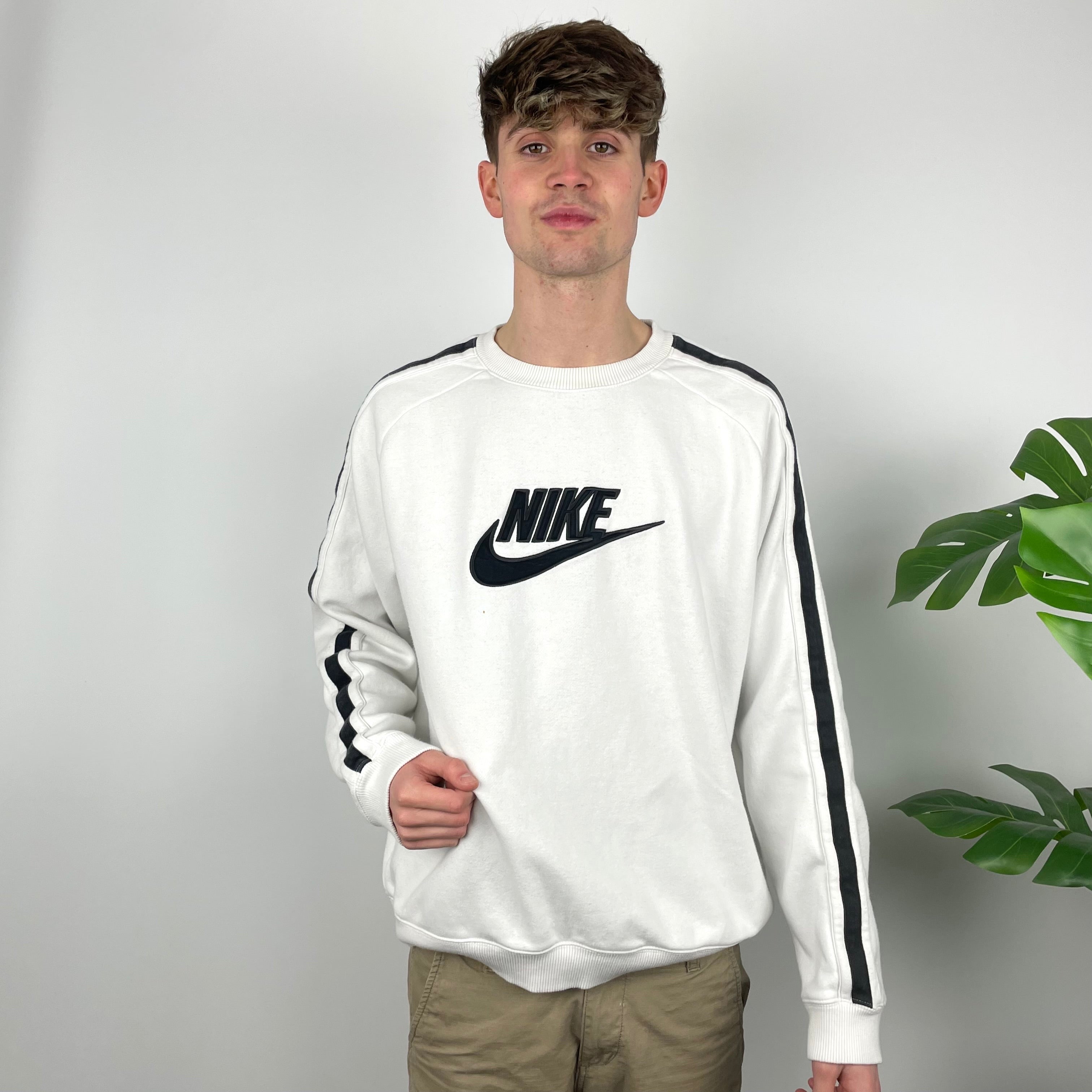 Nike RARE White Embroidered Spell Out Sweatshirt (L)