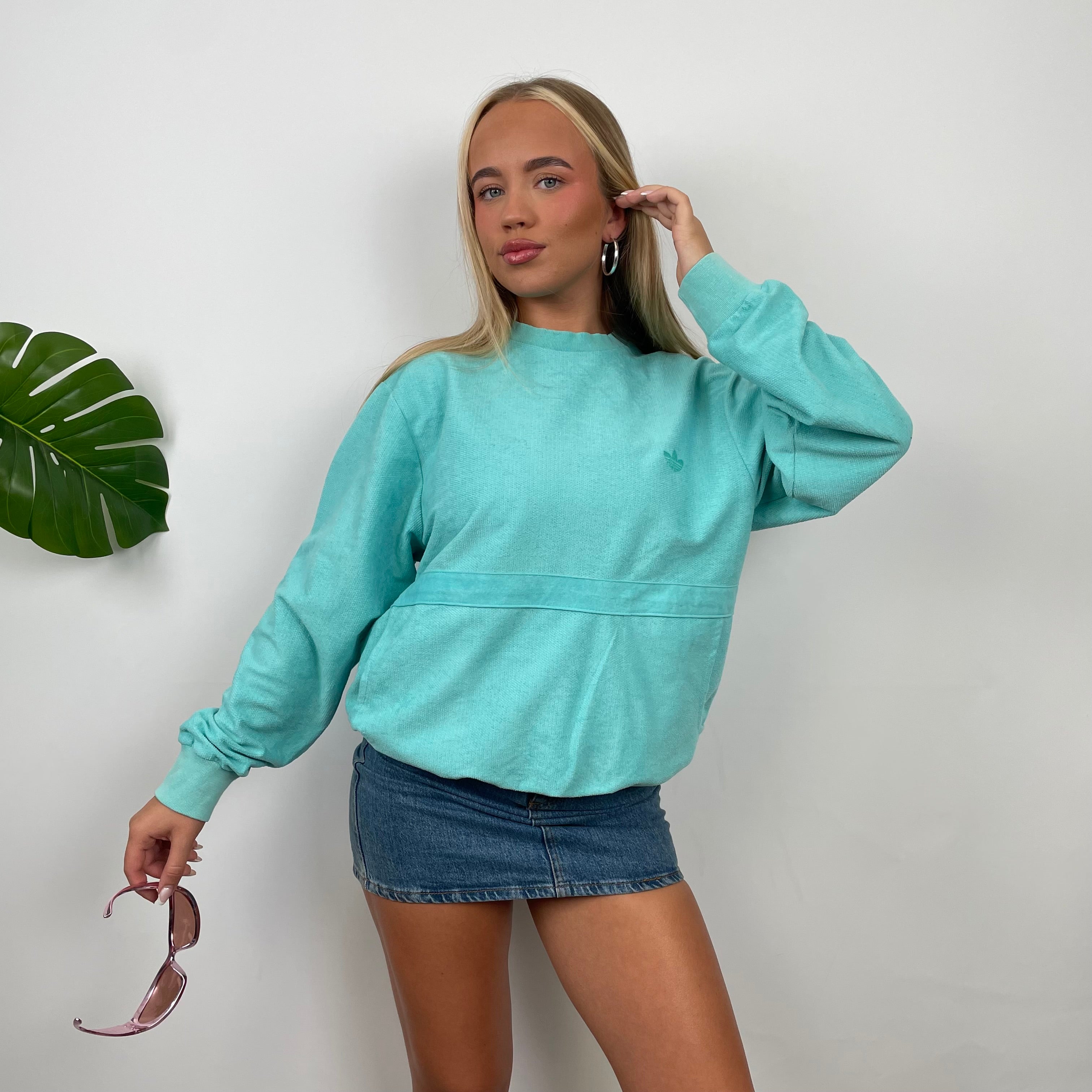 Adidas Turquoise Embroidered Spell Out Sweatshirt (M)