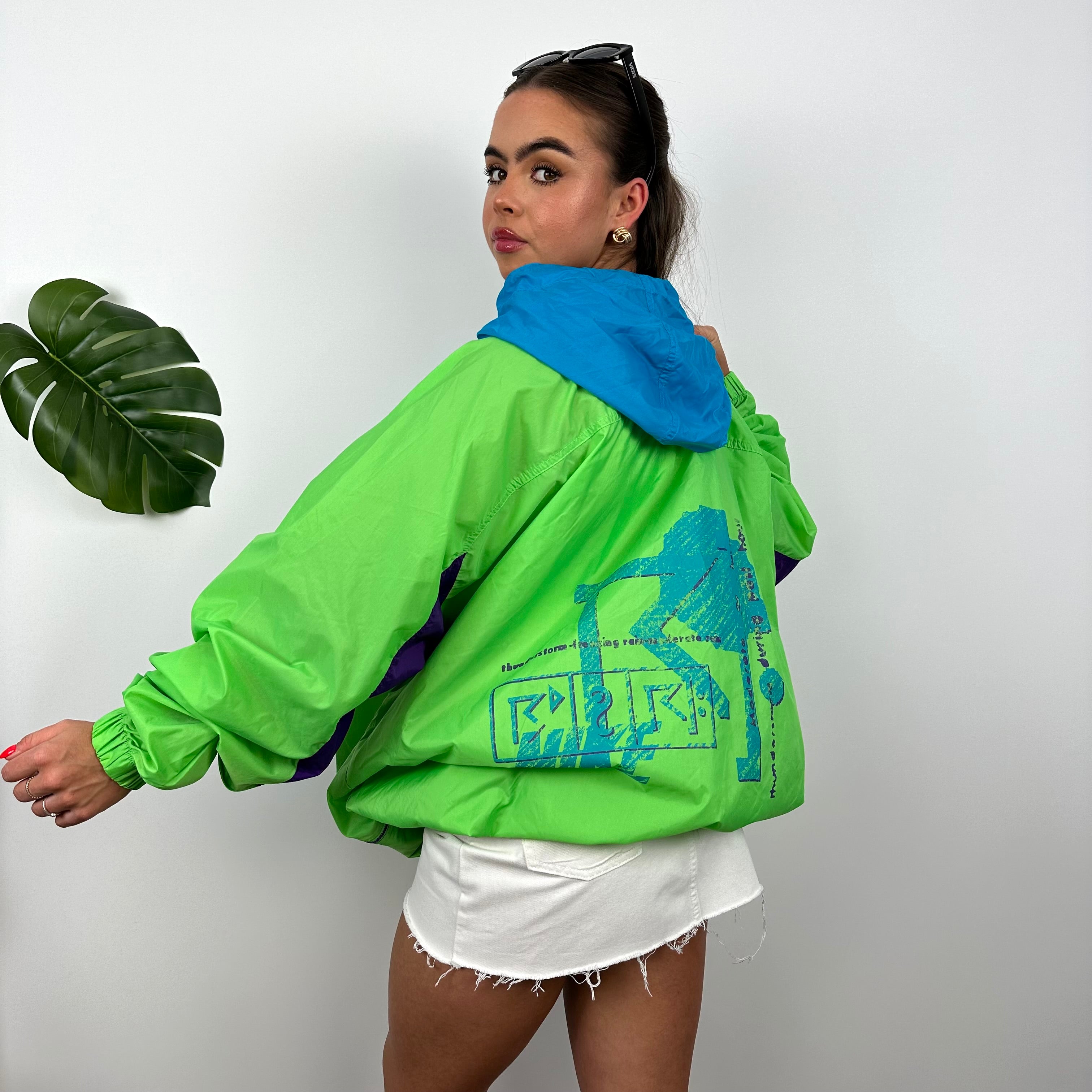 Nike Green Embroidered Spell Out Windbreaker Jacket (L)