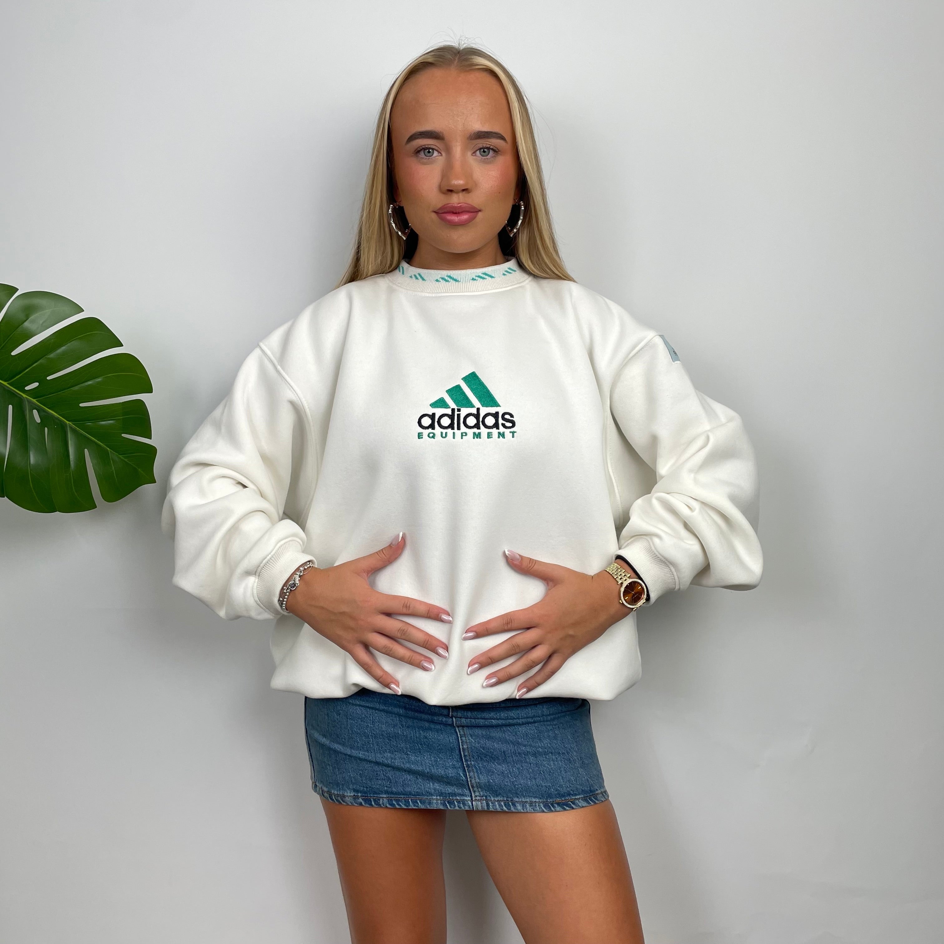 Adidas Equipment White Embroidered Spell Out Sweatshirt as worn by Annalivia Hynds (M)