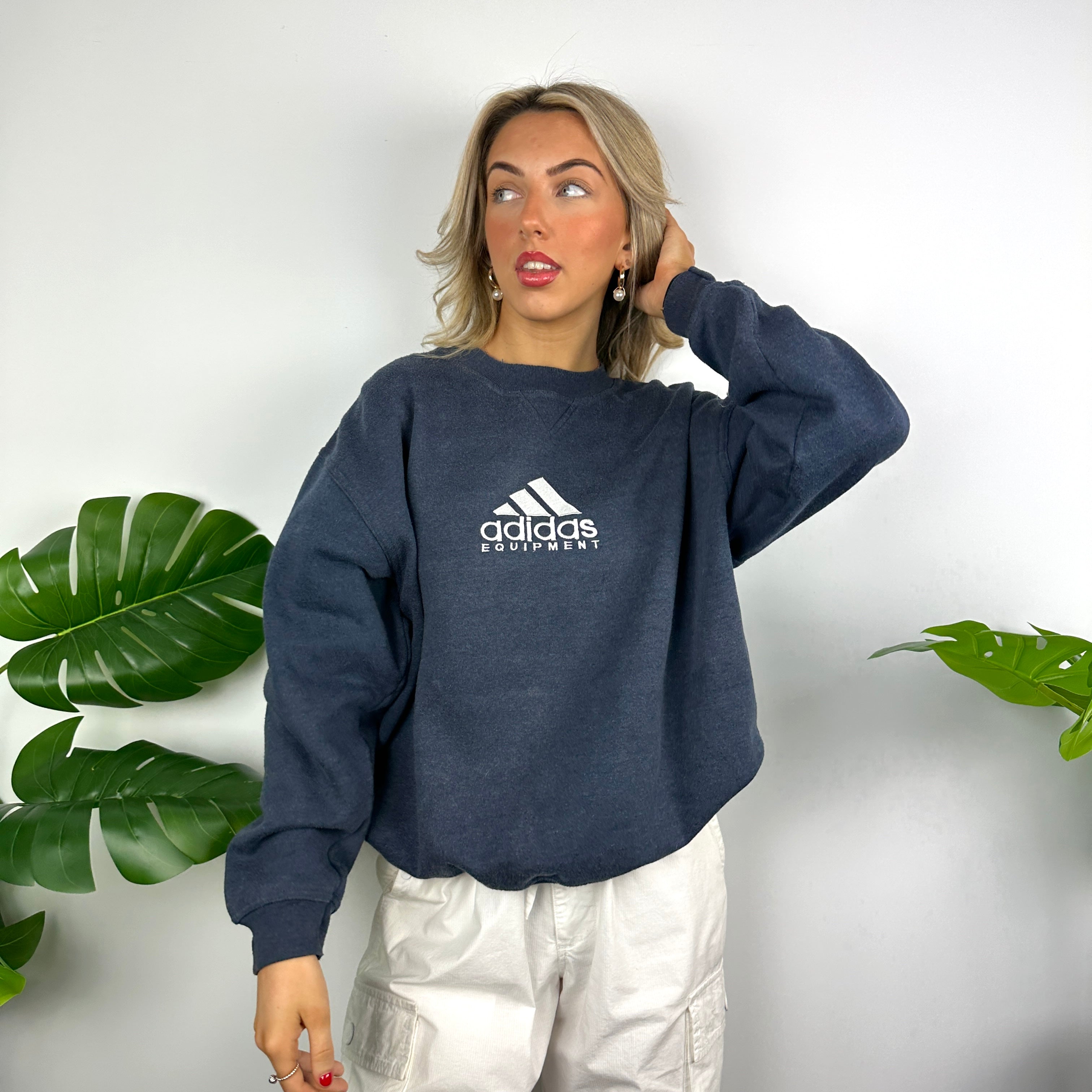 Adidas Equipment RARE Navy Embroidered Spell Out Sweatshirt (M)