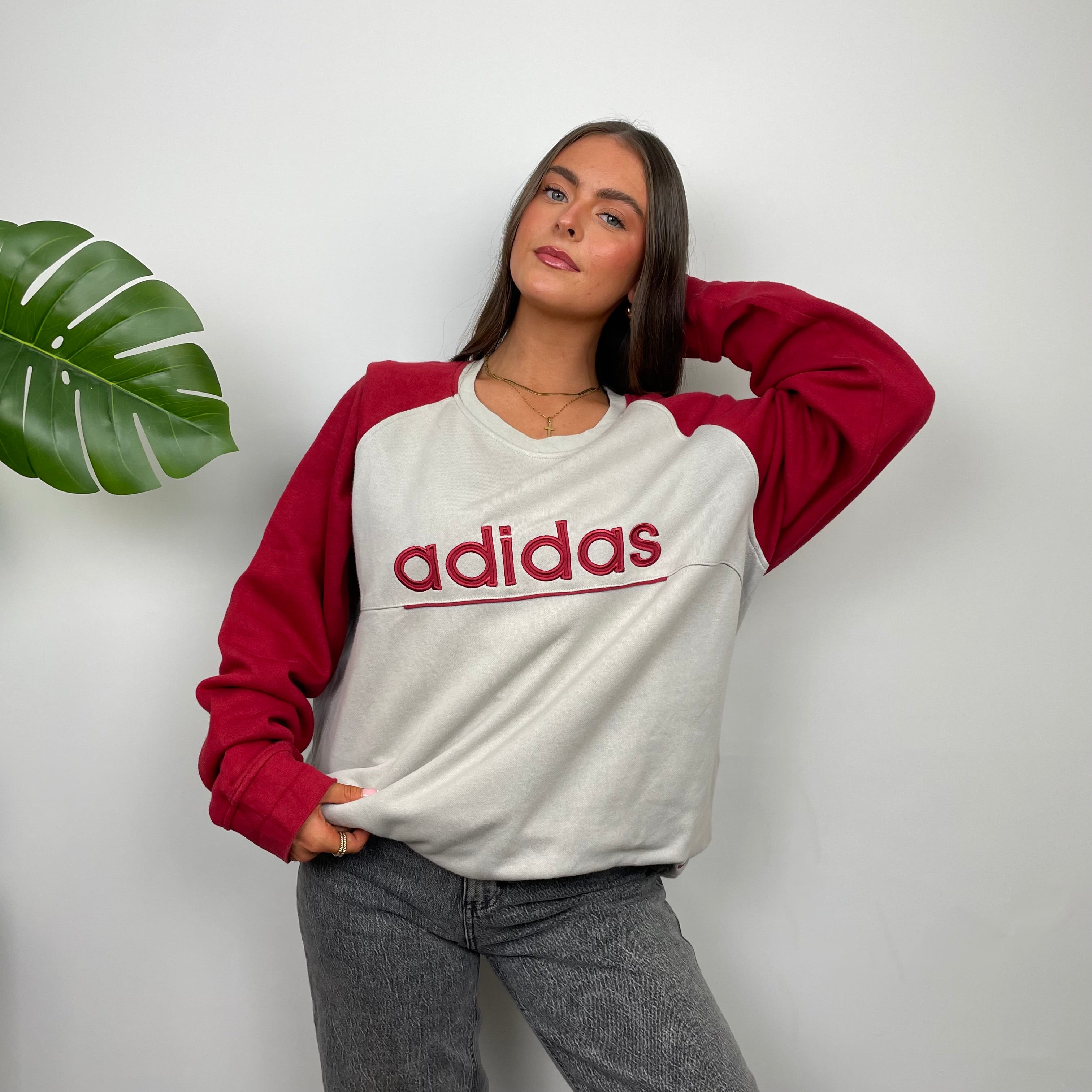 Adidas Grey Embroidered Spell Out Sweatshirt (XL)