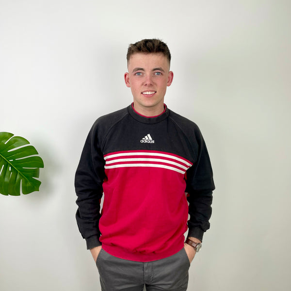 Adidas Red & Black Embroidered Spell Out Colour Block Sweatshirt (L)