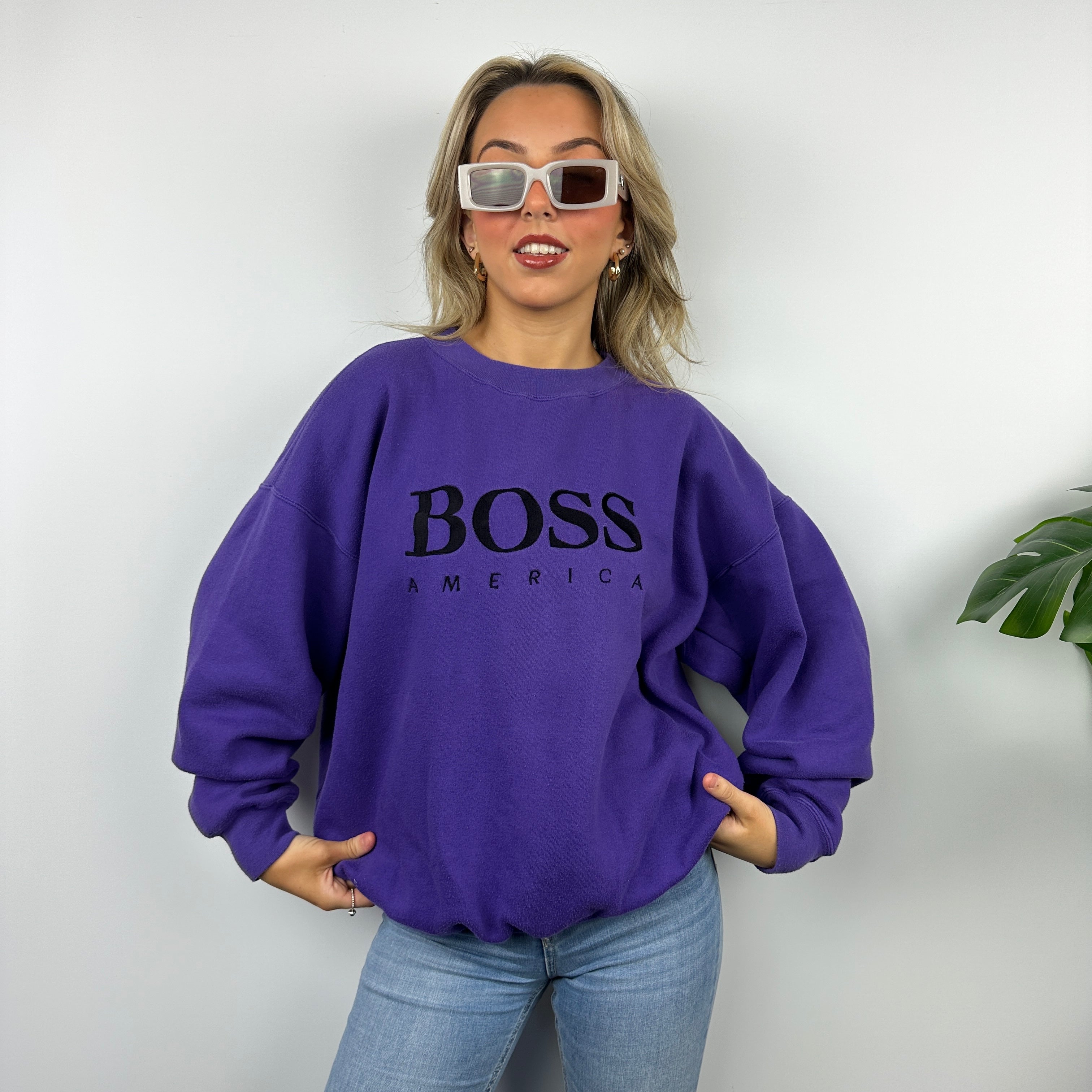 Boss America Purple Embroidered Spell Out Sweatshirt (L)