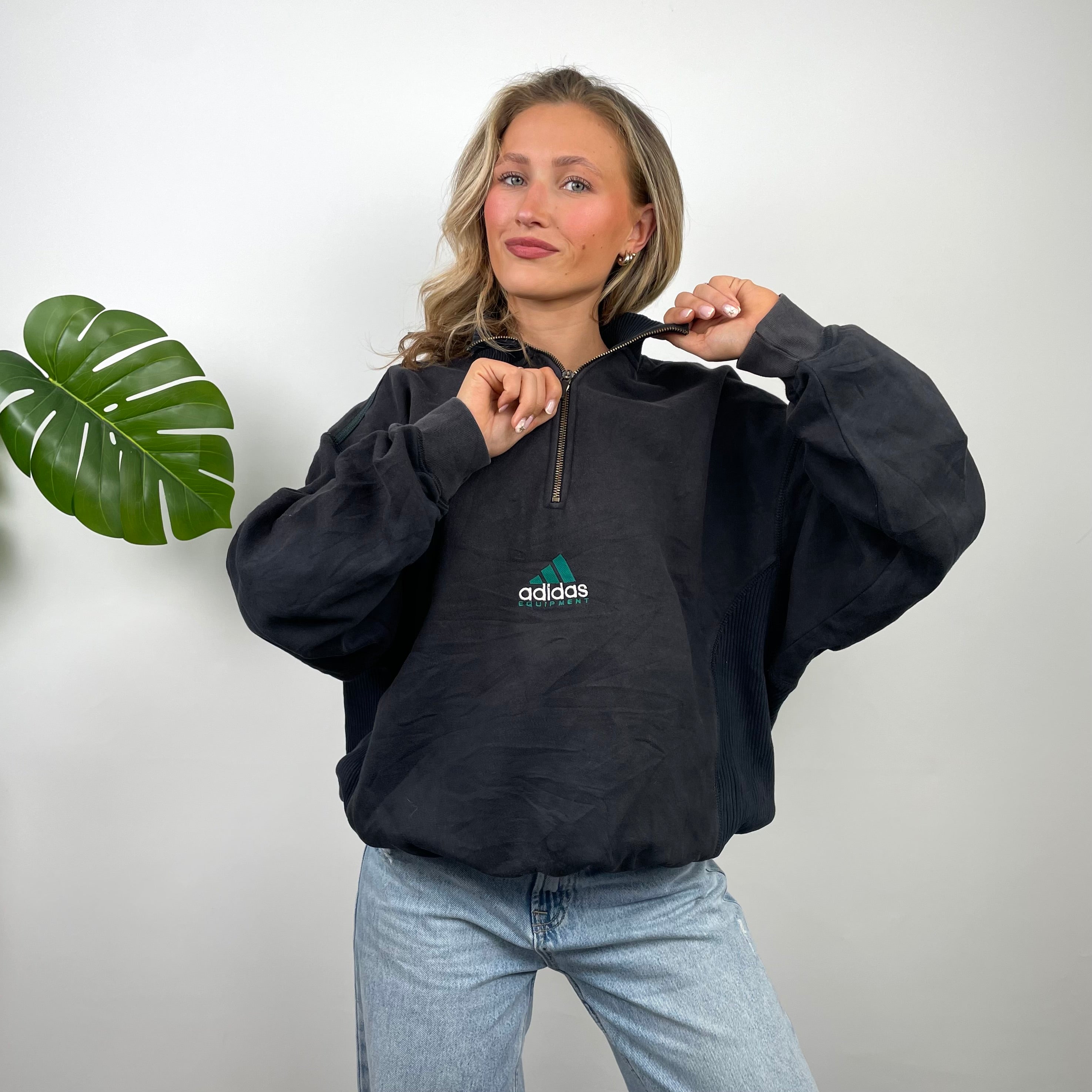 Adidas Equipment RARE Black Embroidered Spell Out Quarter Zip Up (M)