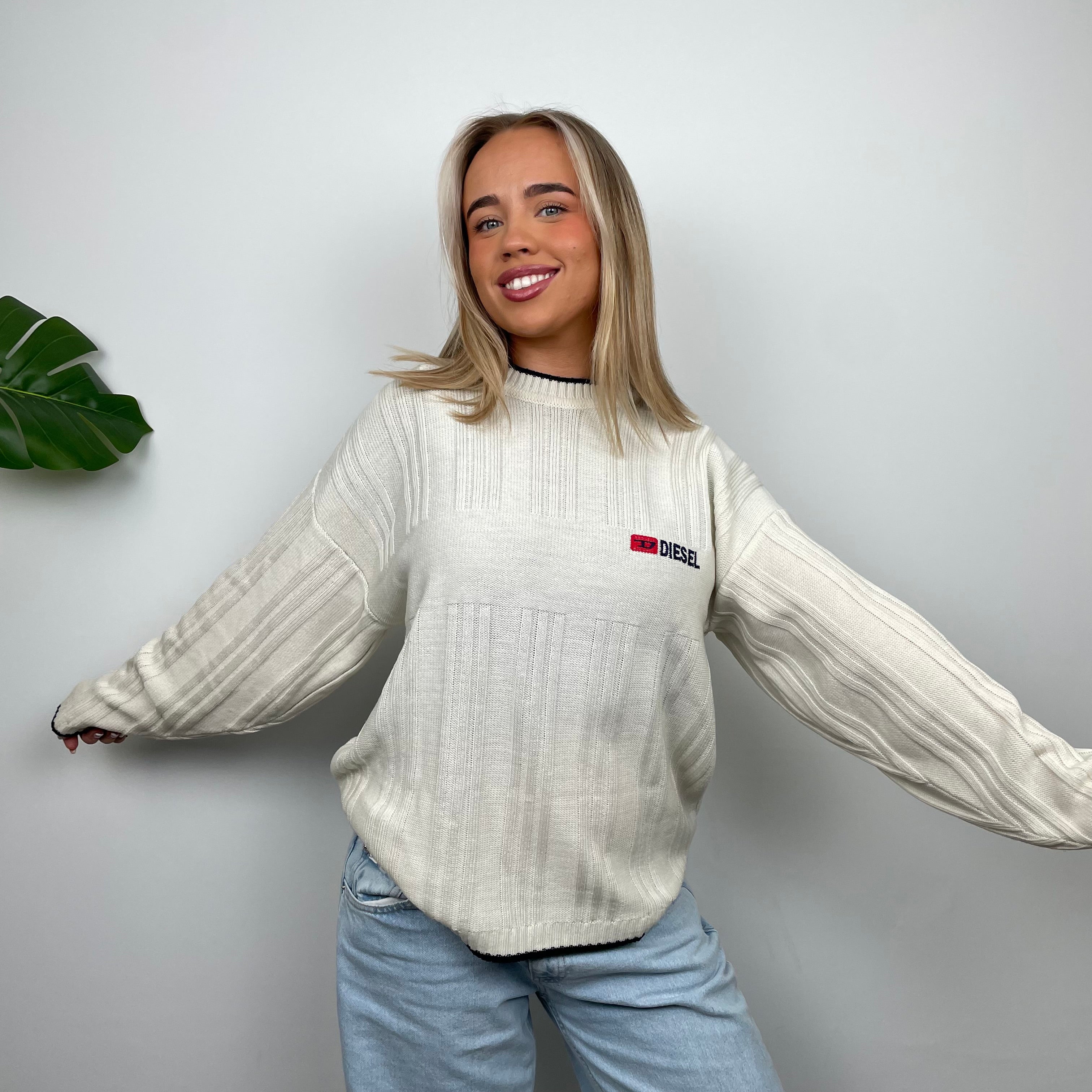 Diesel Cream Spell Out Knitted Sweater (M)