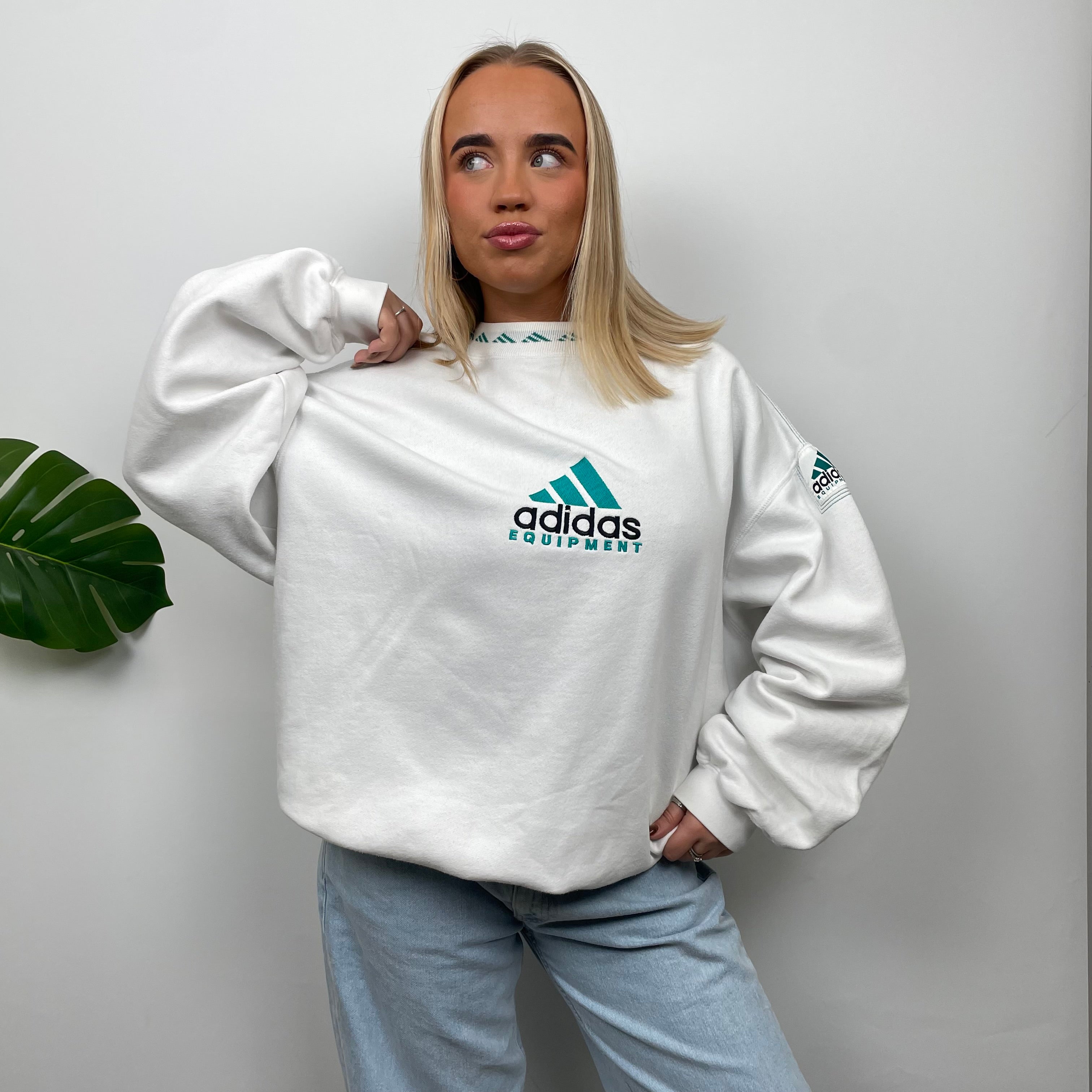 Adidas Equipment White Embroidered Spell Out Sweatshirt (L)