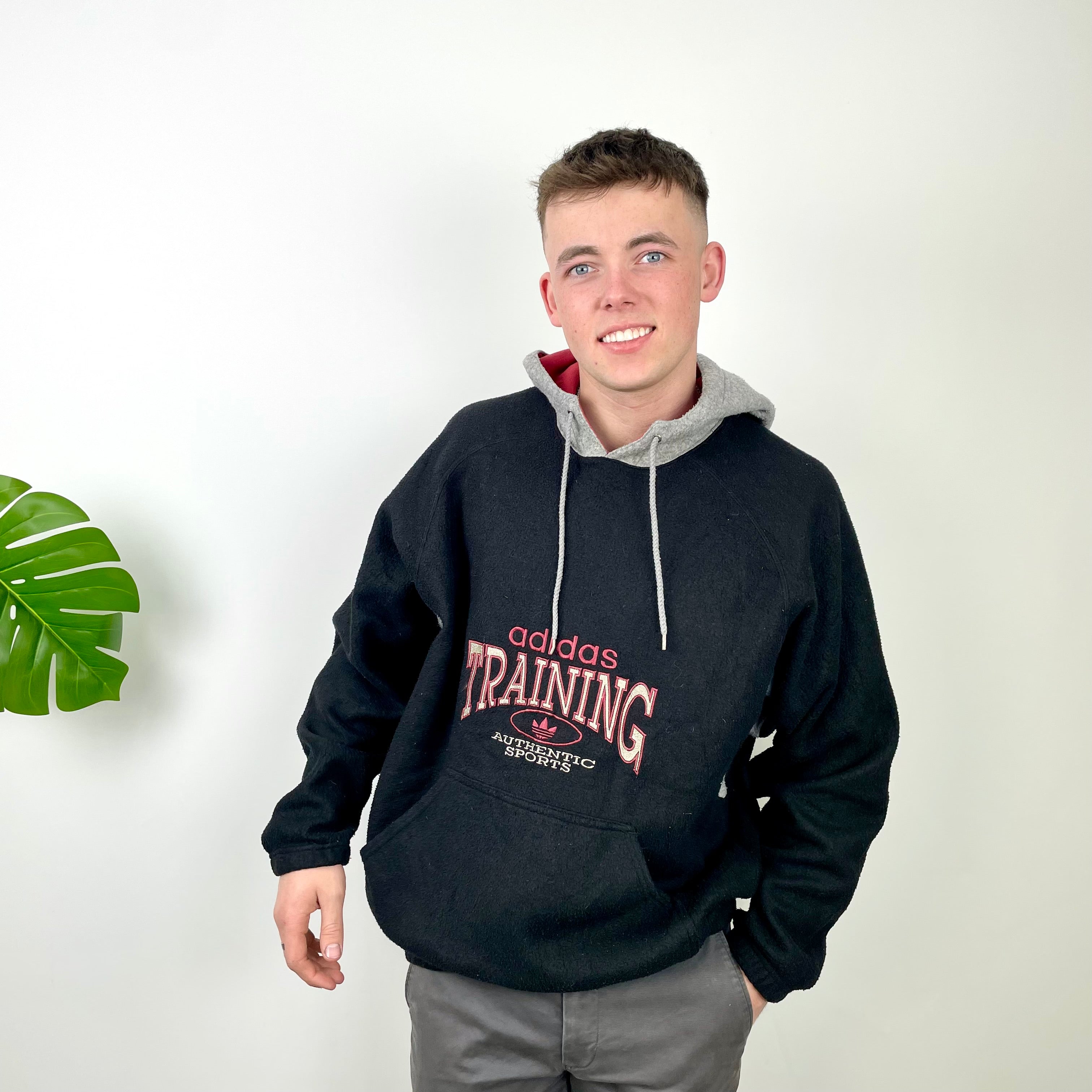 Adidas Training Navy Embroidered Spell Out Teddy Bear Fleece Hoodie (XL)