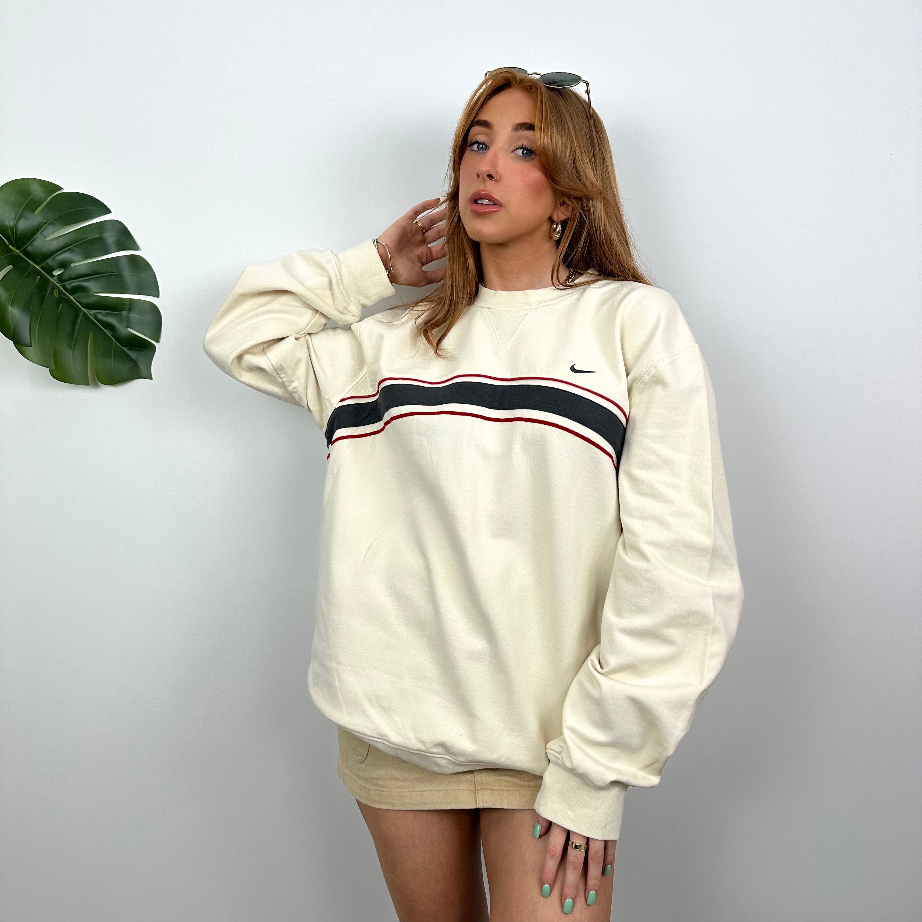 Nike Cream Embroidered Swoosh Sweatshirt (L)