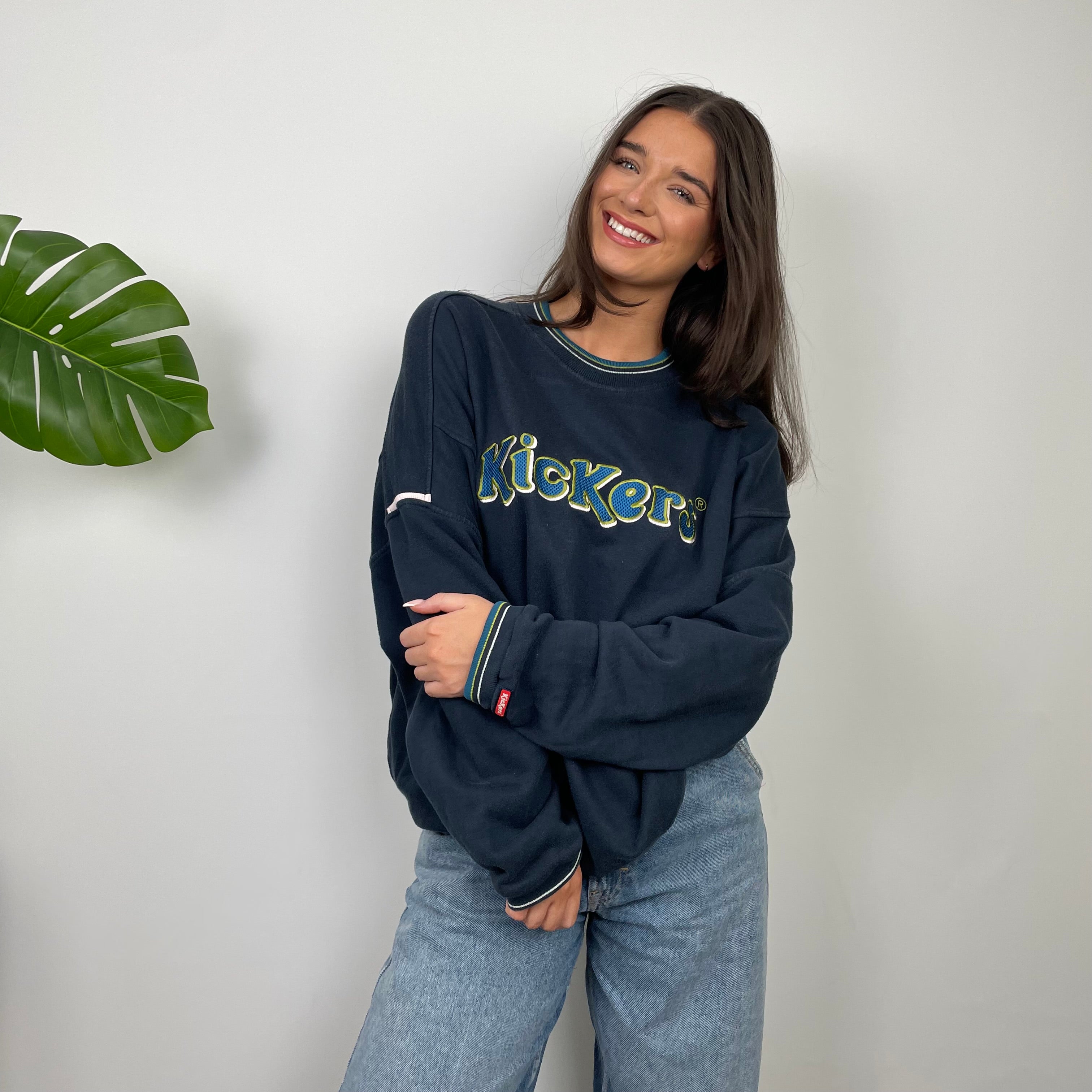 Kickers Navy Embroidered Spell Out Sweatshirt (L)