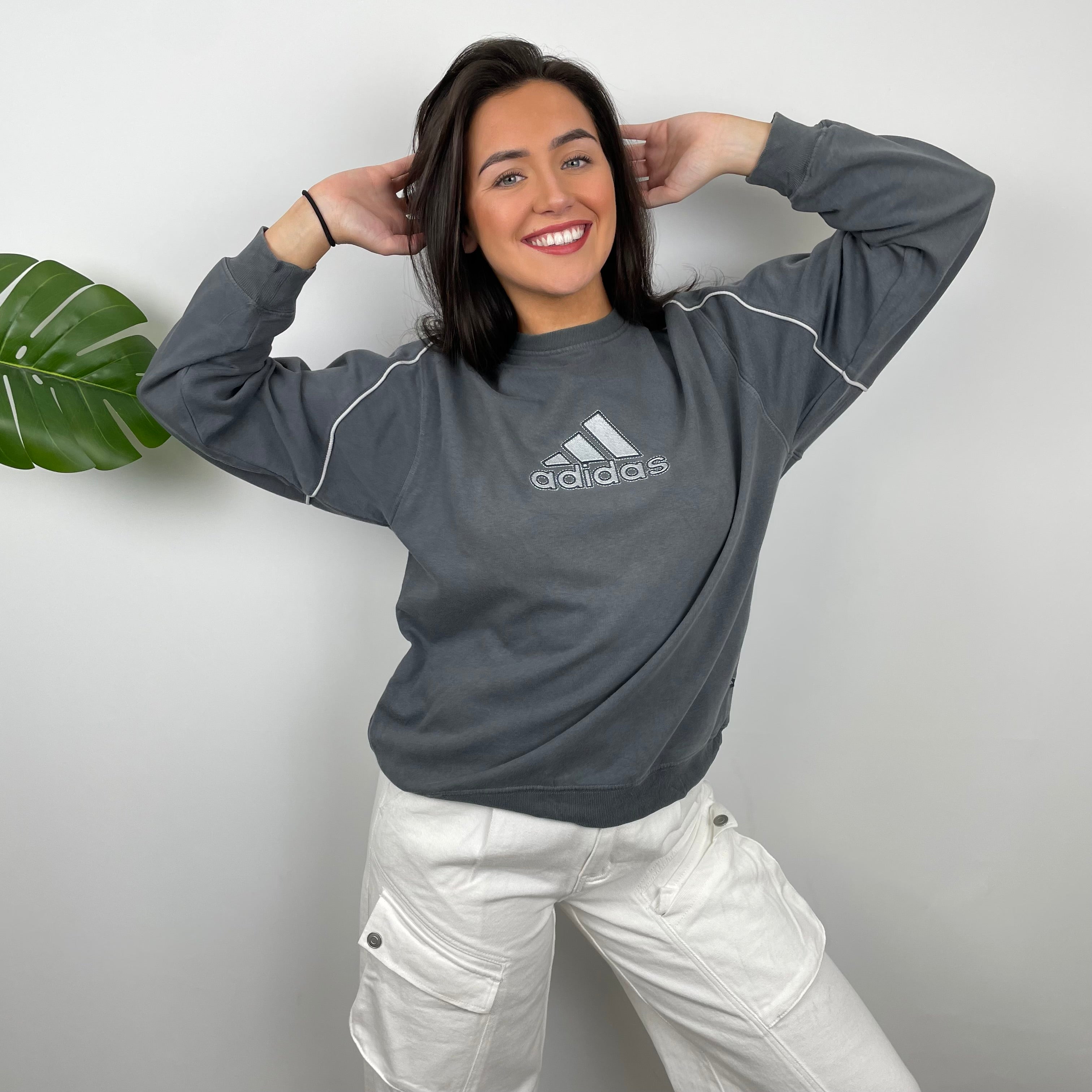 Adidas Grey Embroidered Spell Out Sweatshirt (M)