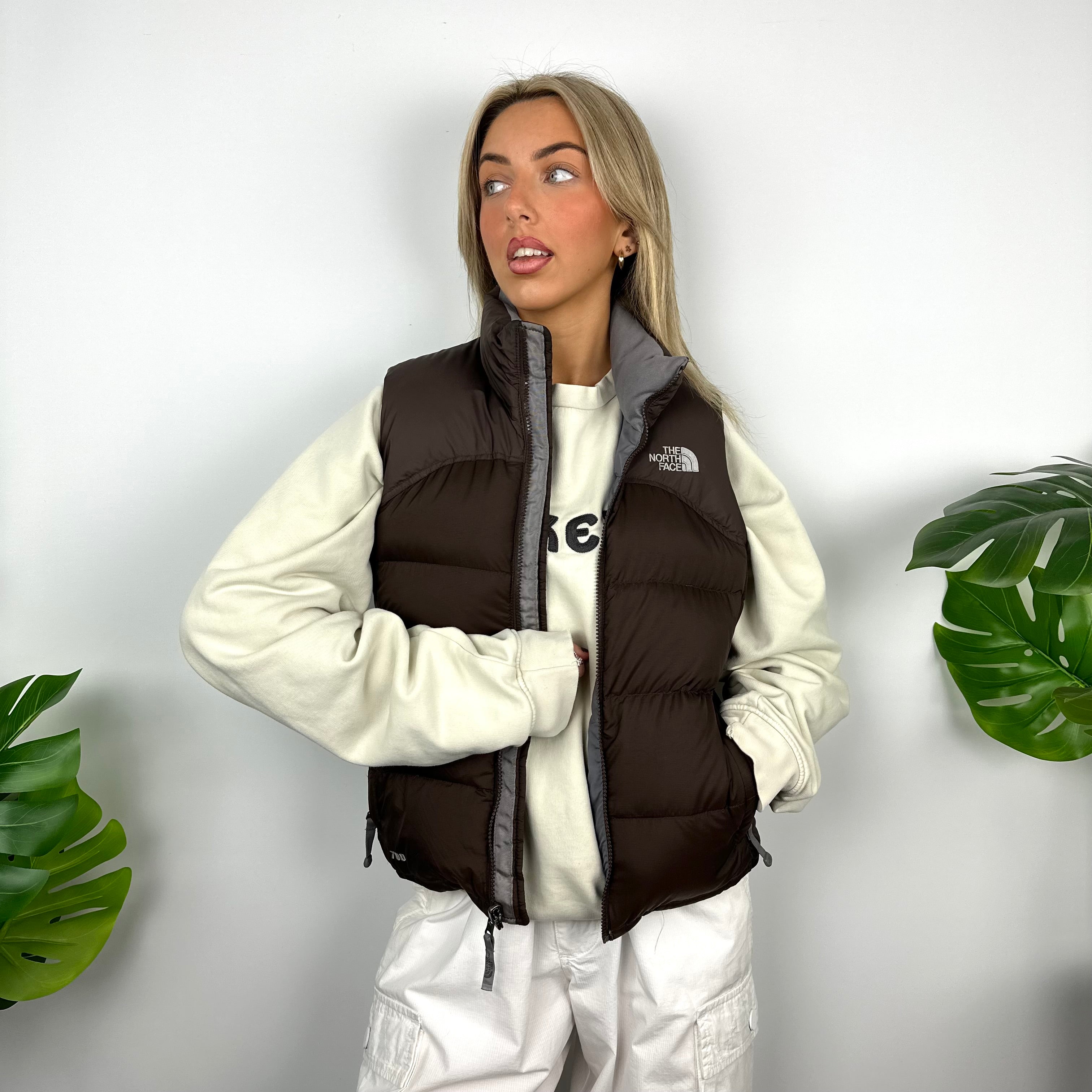 The North Face Brown Nuptse 700 Puffer Gilet (S)