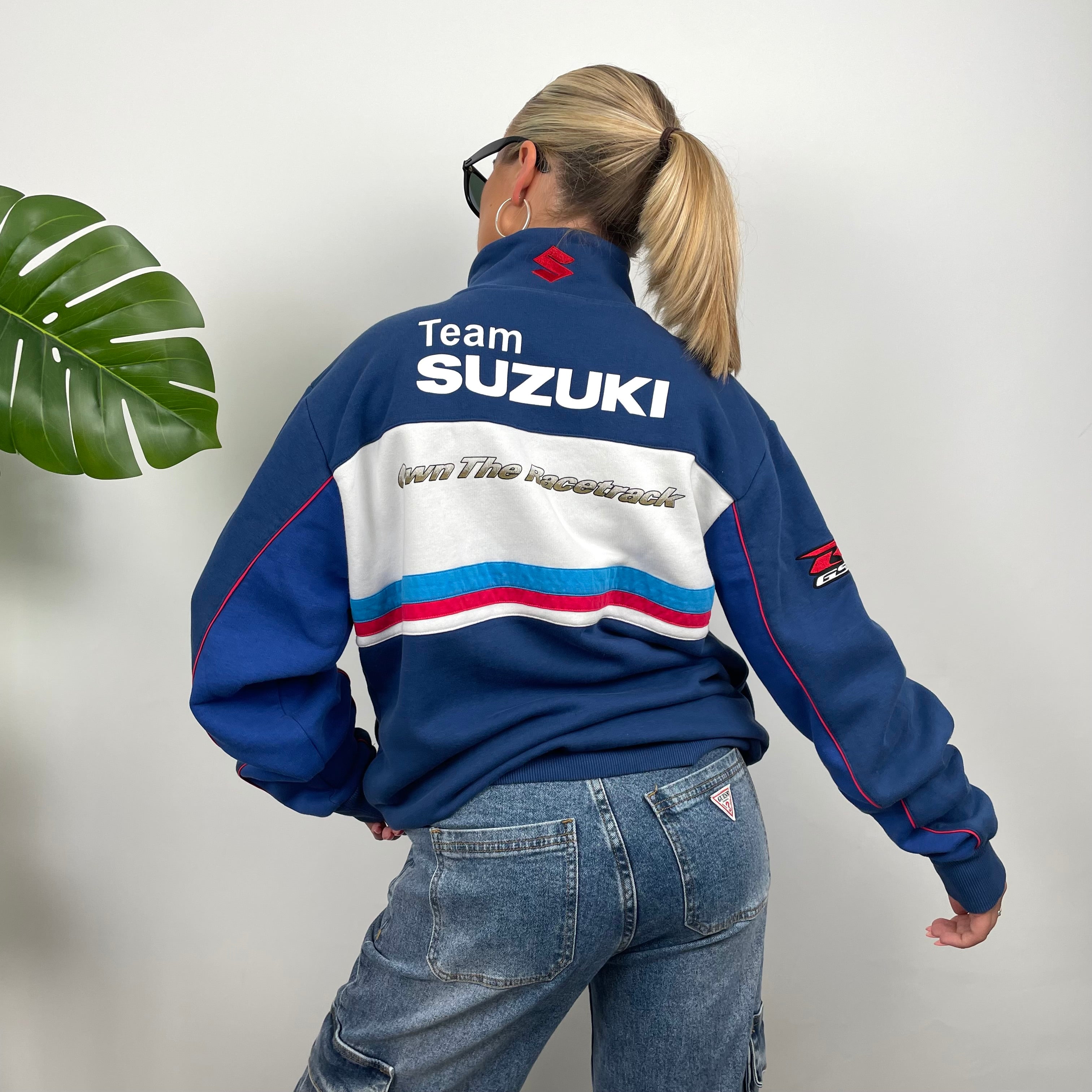 Suzuki Racing Blue Embroidered Spell Out Zip Up Jacket (XL)