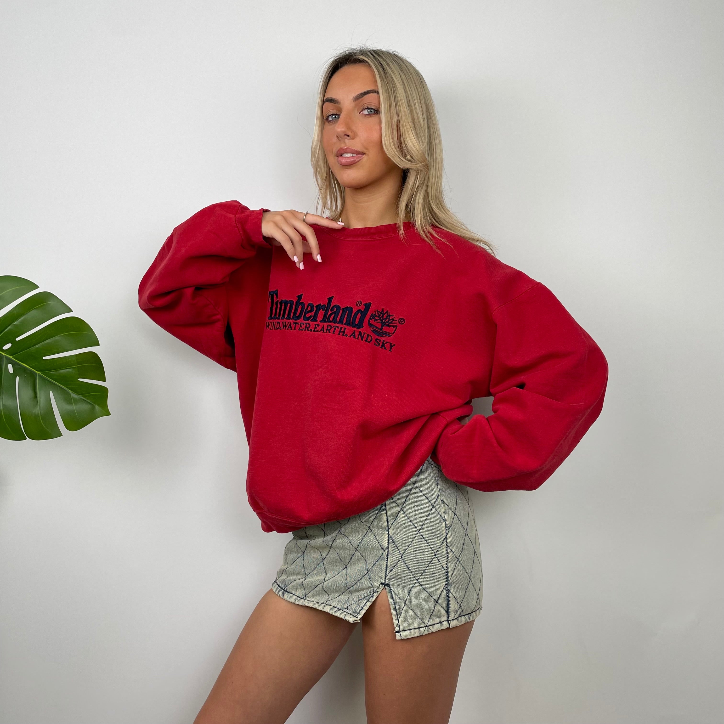 Timberland Red Embroidered Spell Out Sweatshirt (S)