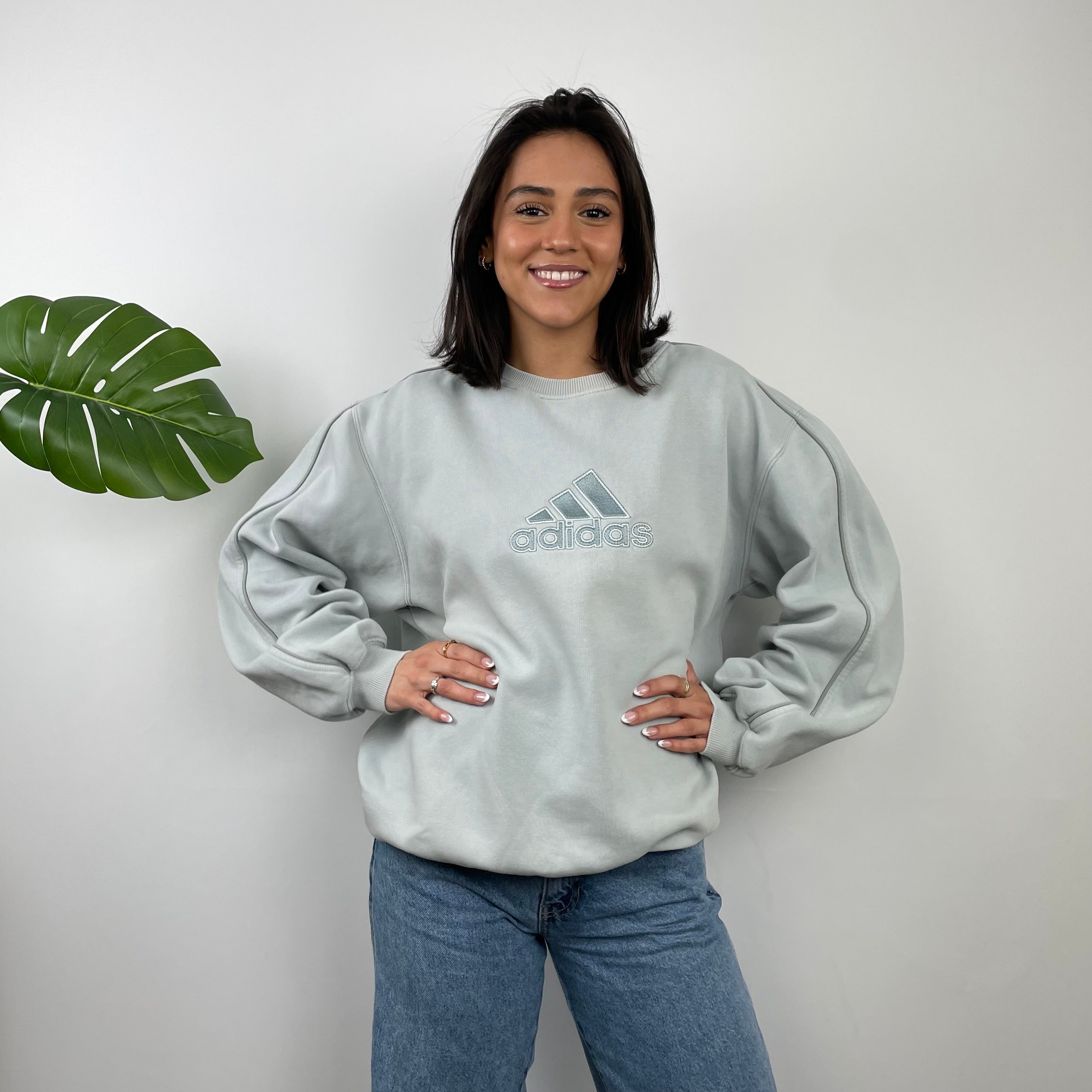 Adidas Baby Blue Embroidered Spell Out Sweatshirt (M)