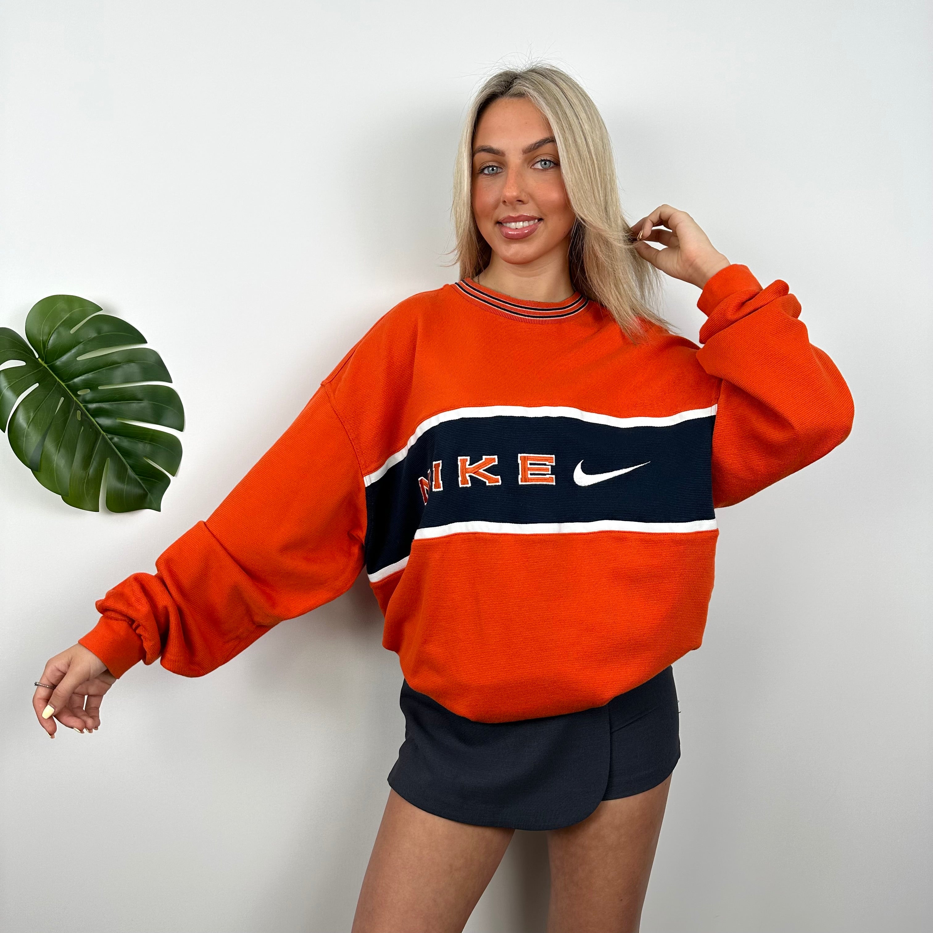 Nike Orange Embroidered Spell out Sweatshirt (XL)