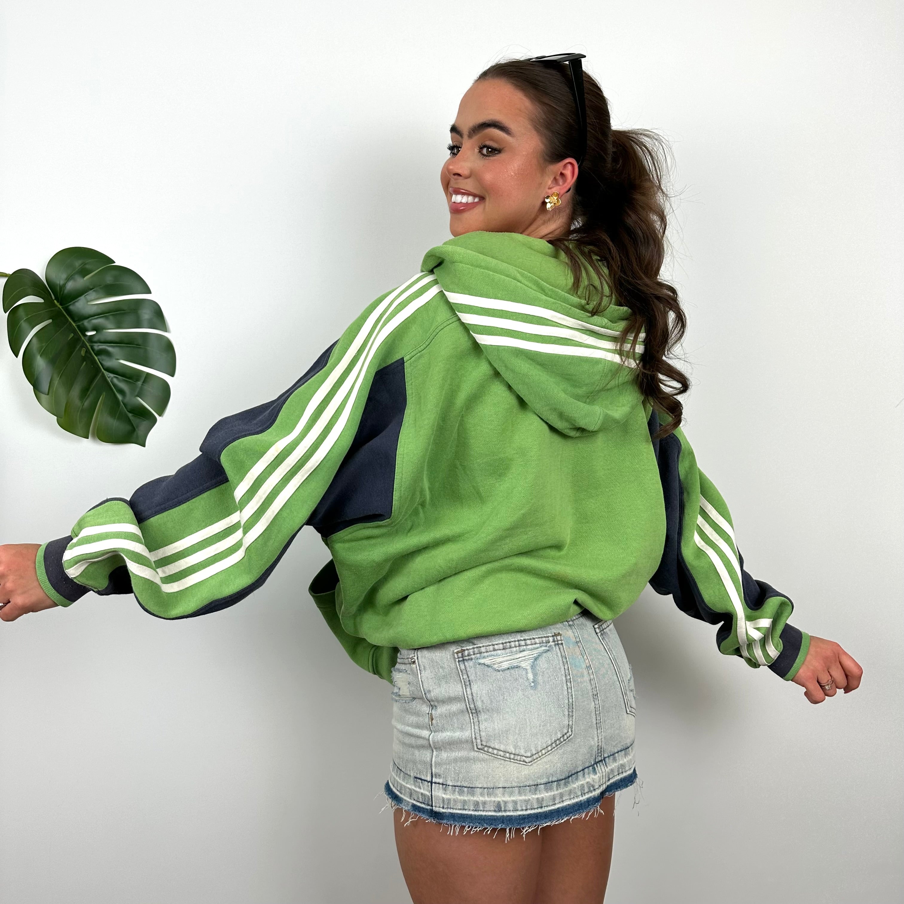 Adidas Green Embroidered Spell Out Zip Up Hoodie Jacket (L)