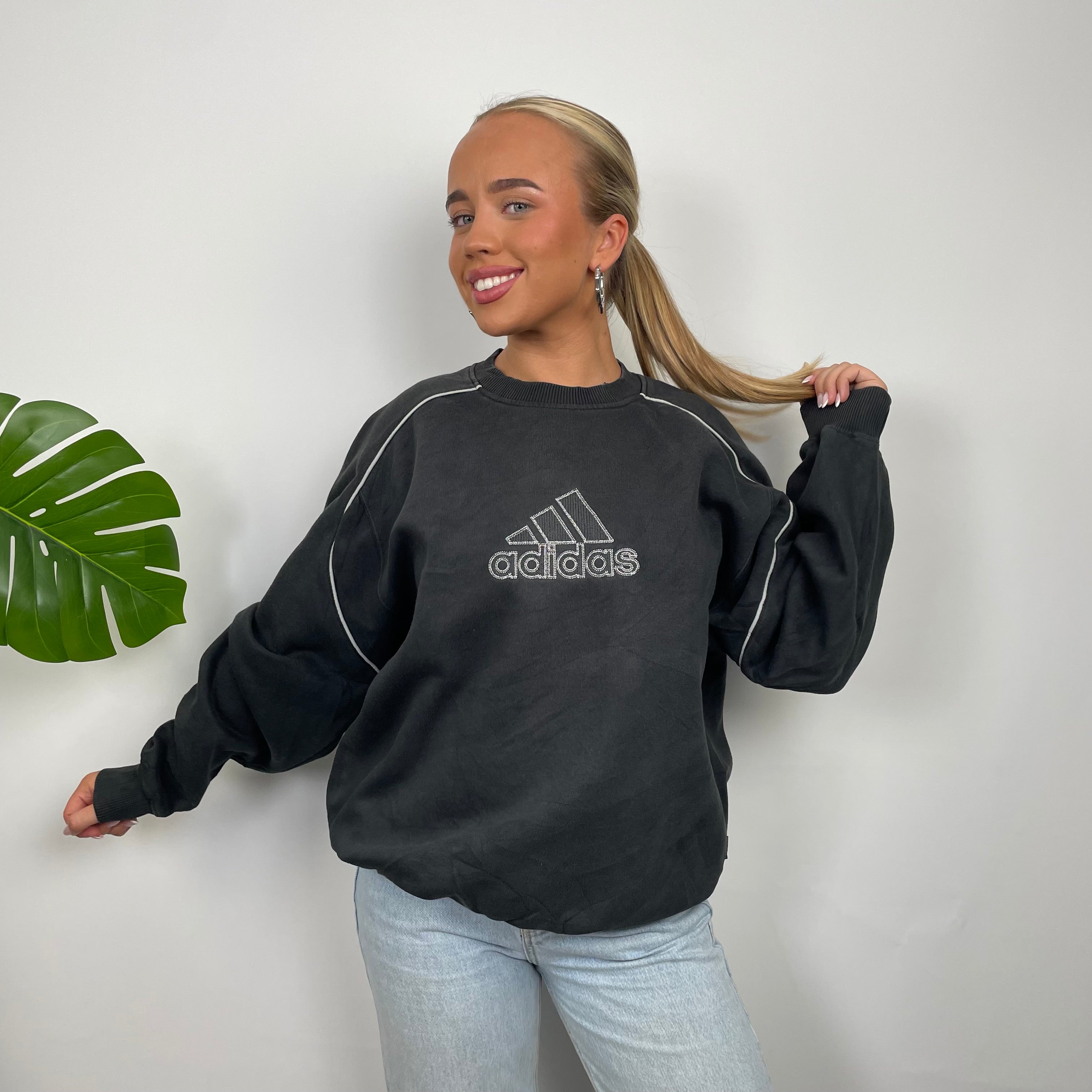 Adidas Black Embroidered Spell Out Sweatshirt (M)