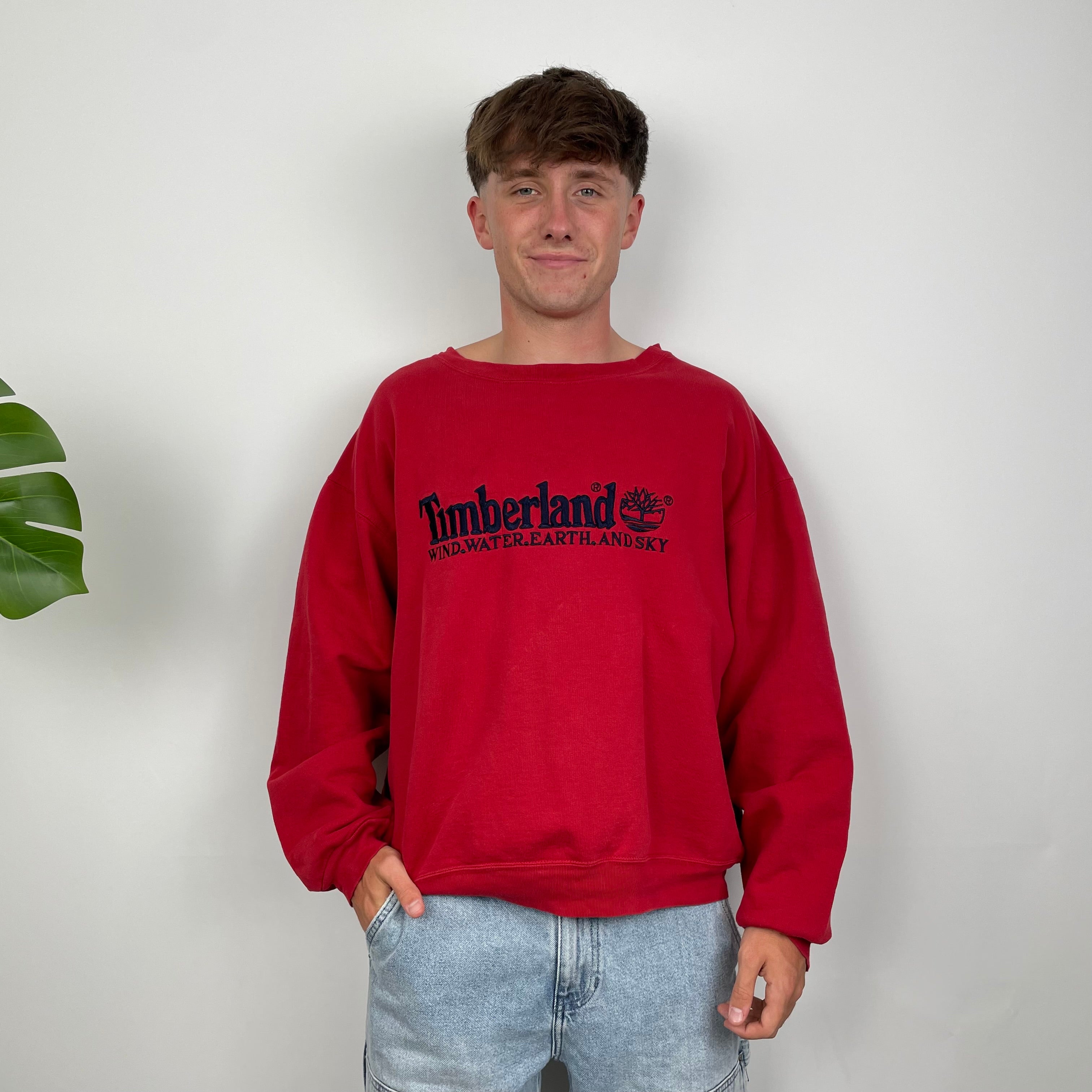 Timberland Red Embroidered Spell Out Sweatshirt (S)