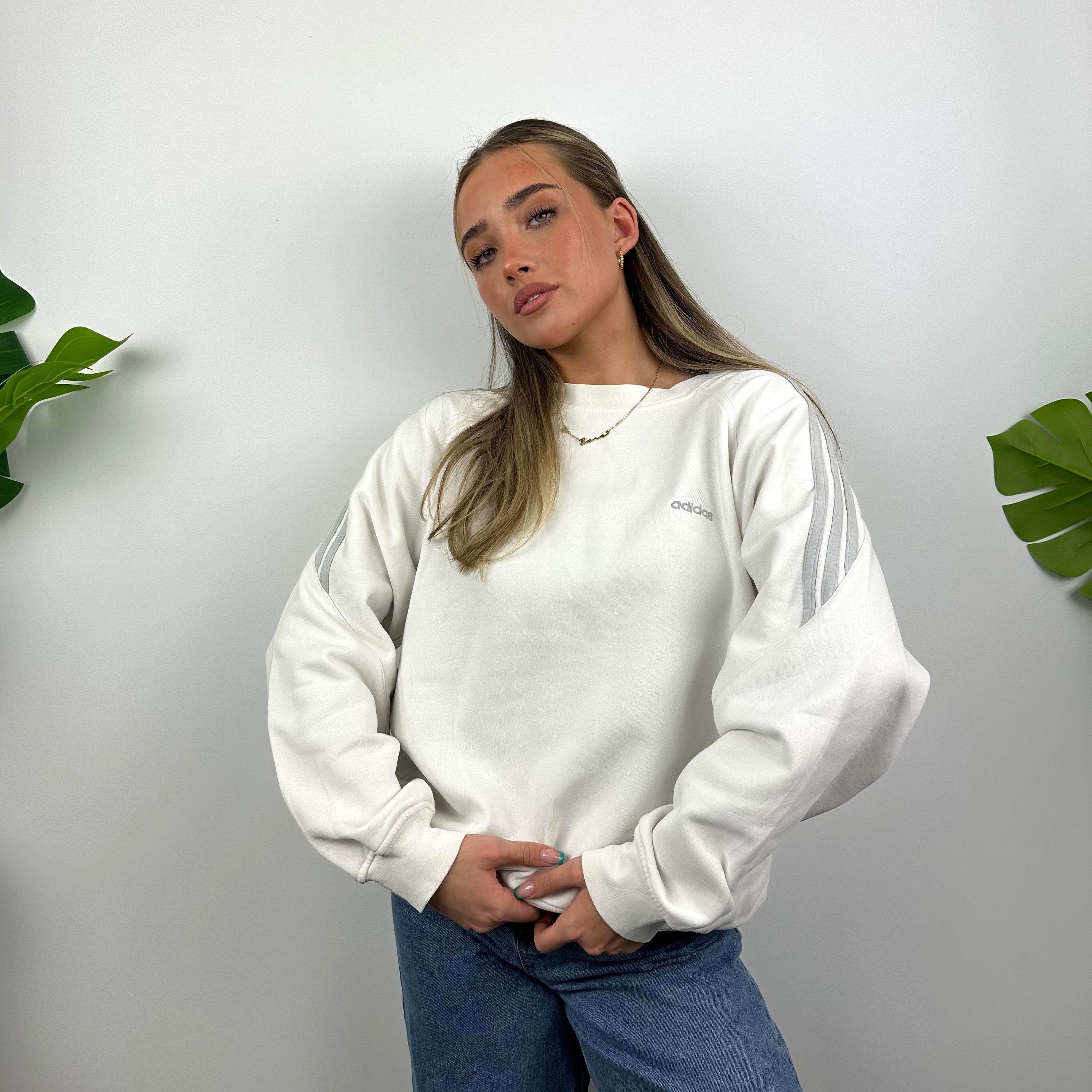 Adidas White Embroidered Spell Out Sweatshirt (S)