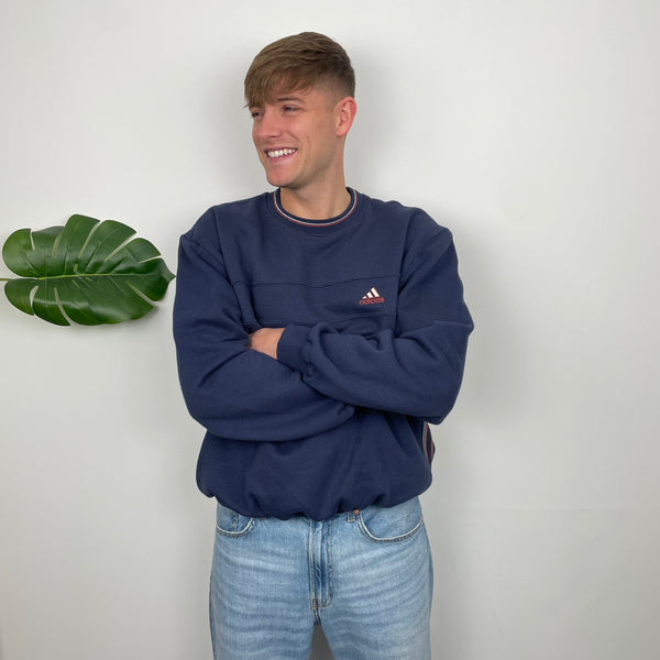 Adidas Navy Embroidered Spell Out Sweatshirt (L)