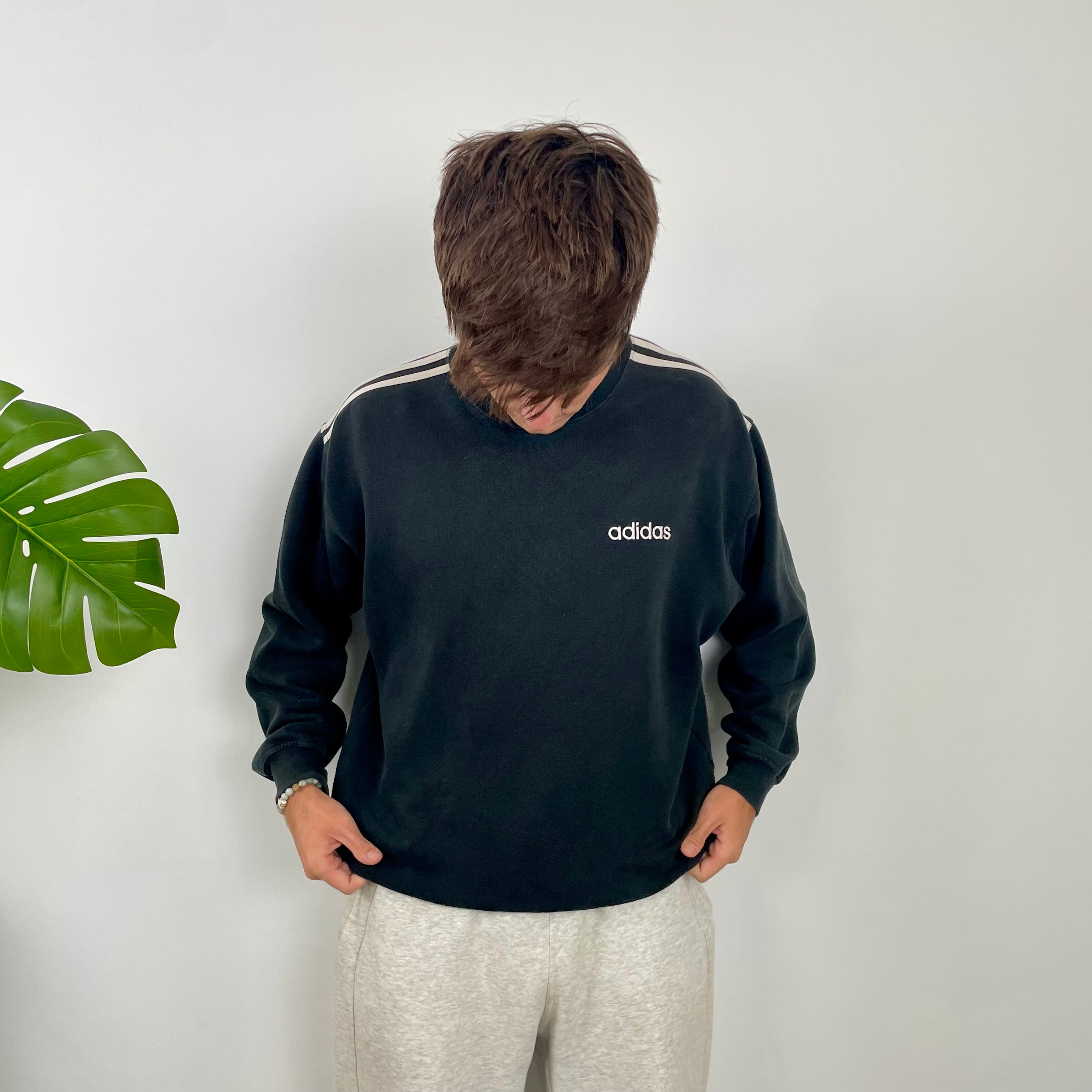 Adidas Black Embroidered Spell Out Sweatshirt (M)
