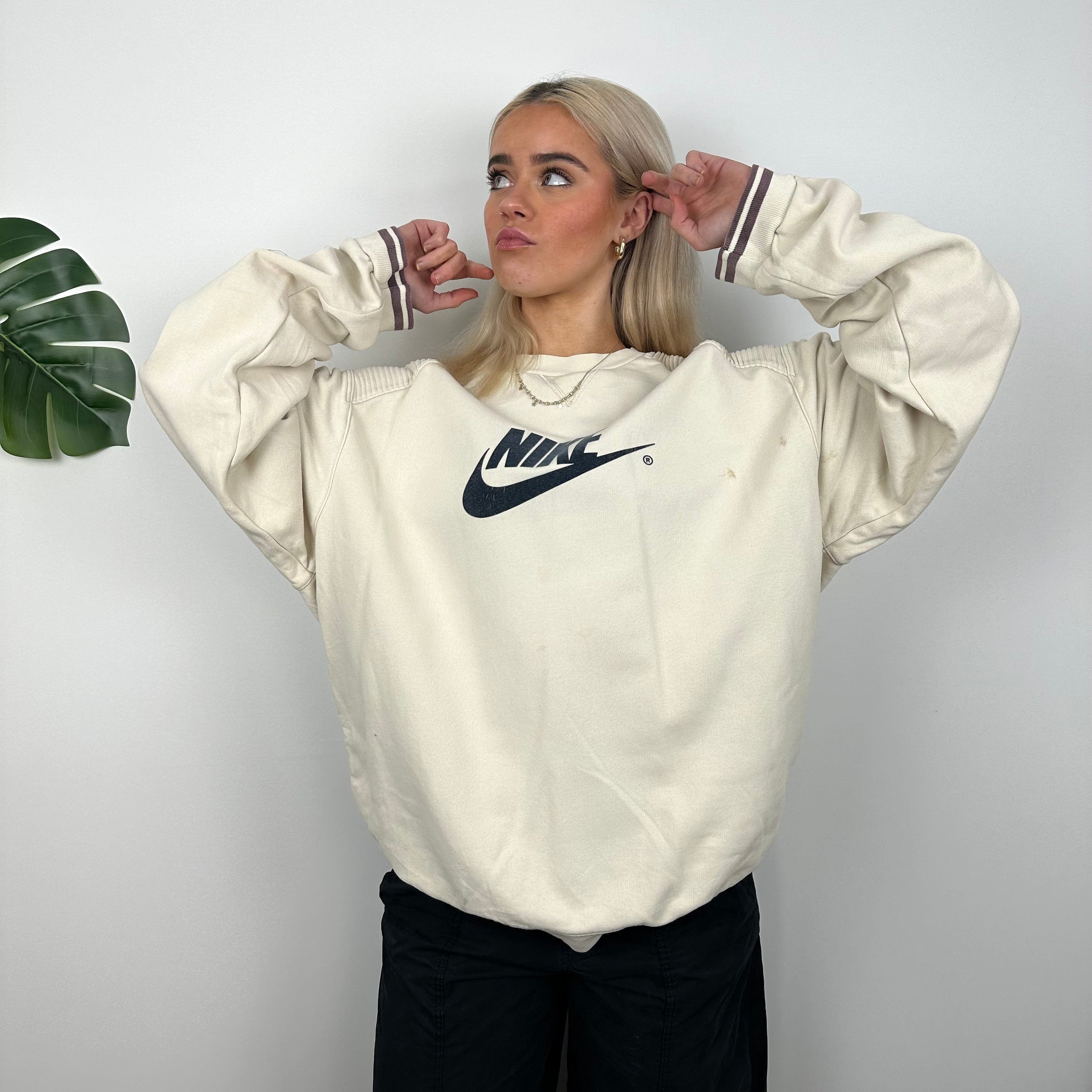 Nike Cream Embroidered Spell Out Sweatshirt (L)