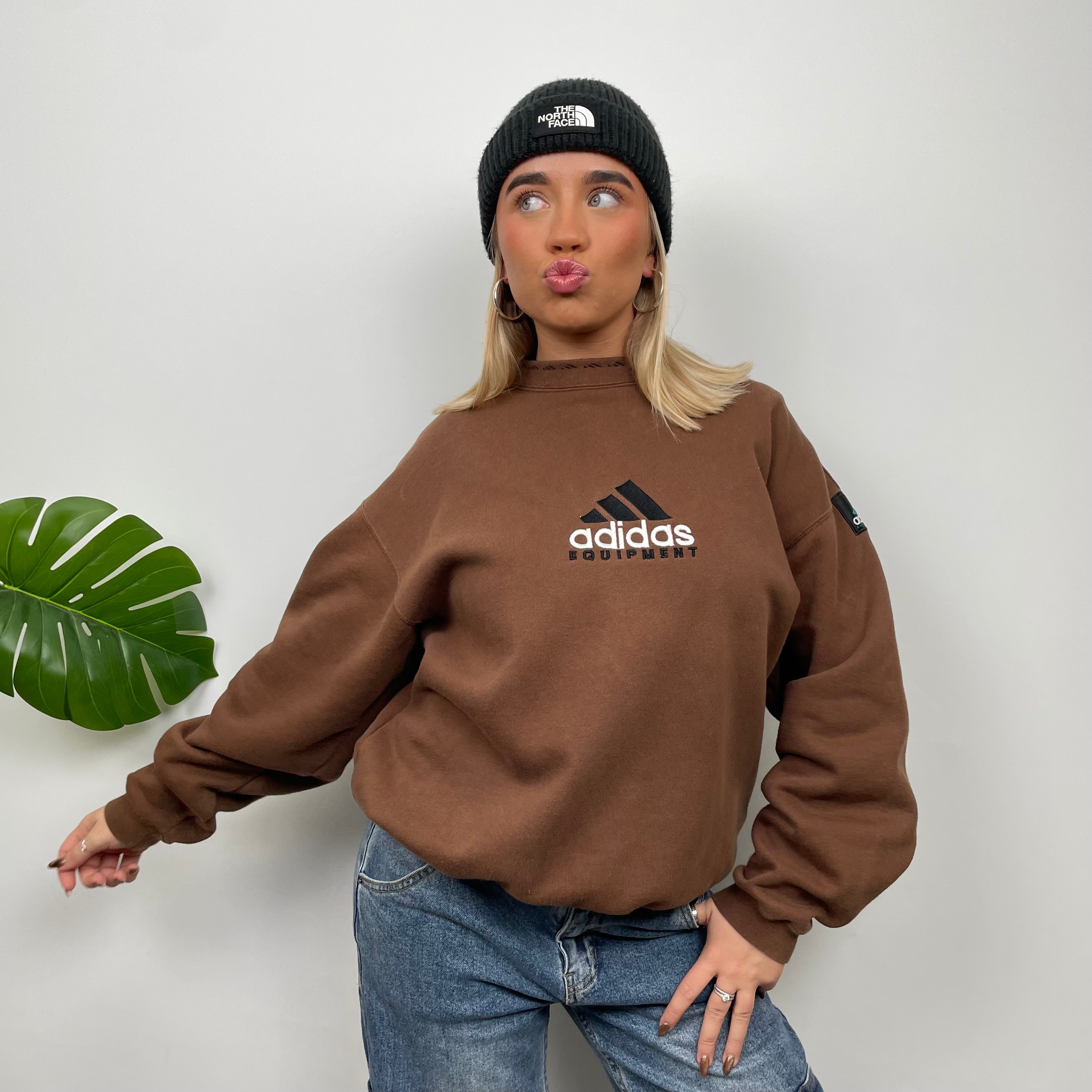 Adidas Equipment Brown Embroidered Spell Out Sweatshirt (S)