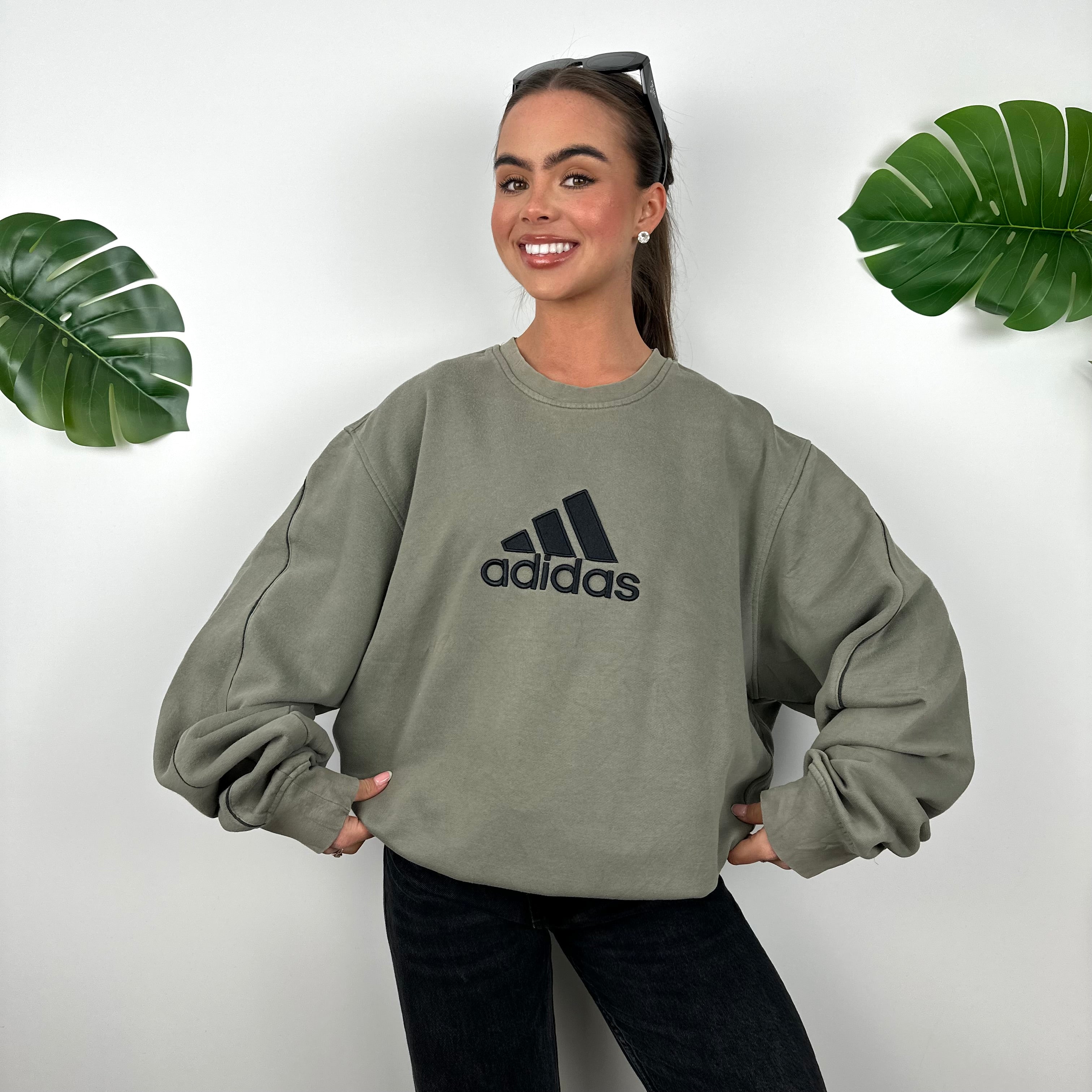 Adidas Khaki Embroidered Spell Out Sweatshirt (L)