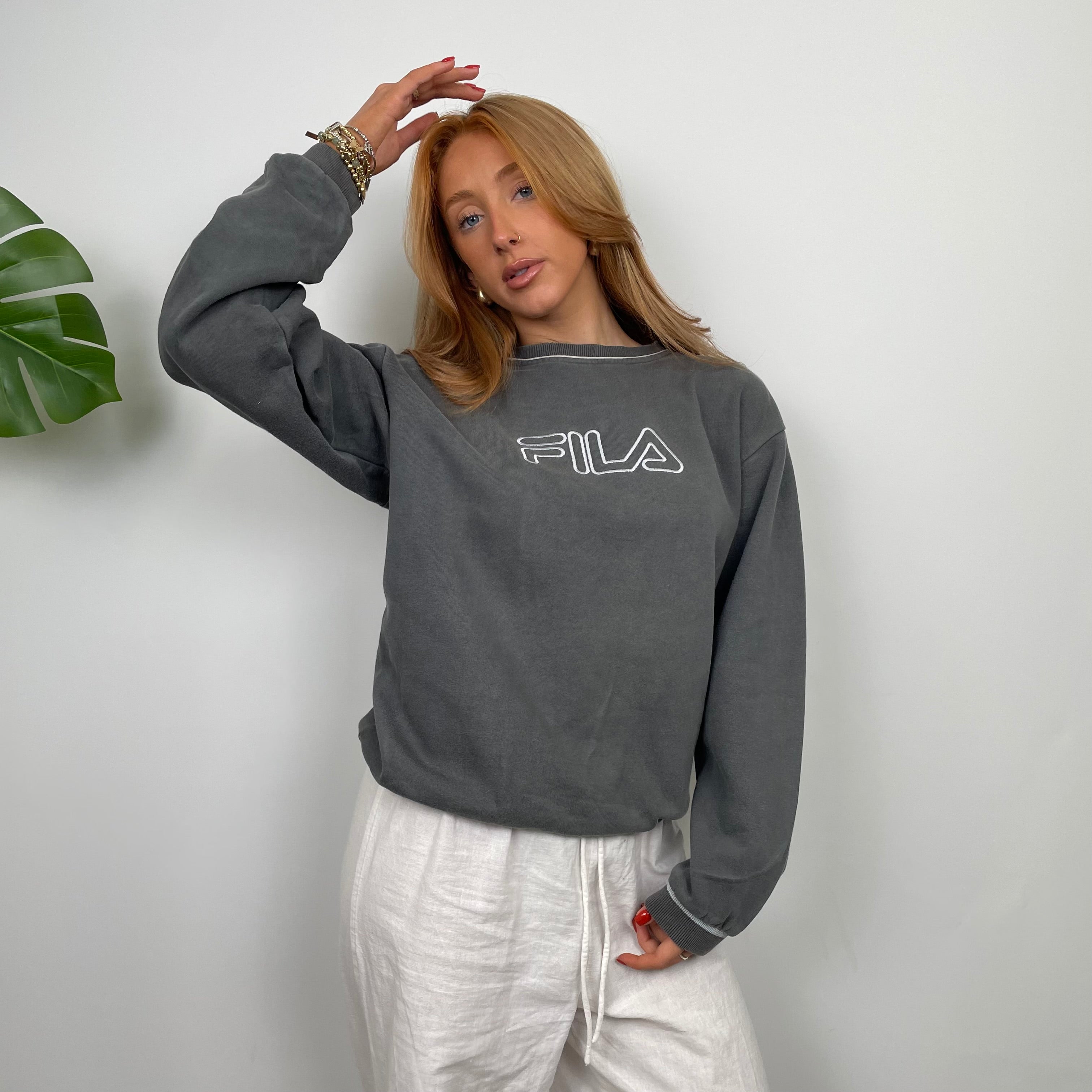 FILA Grey Embroidered Spell Out Sweatshirt (S)