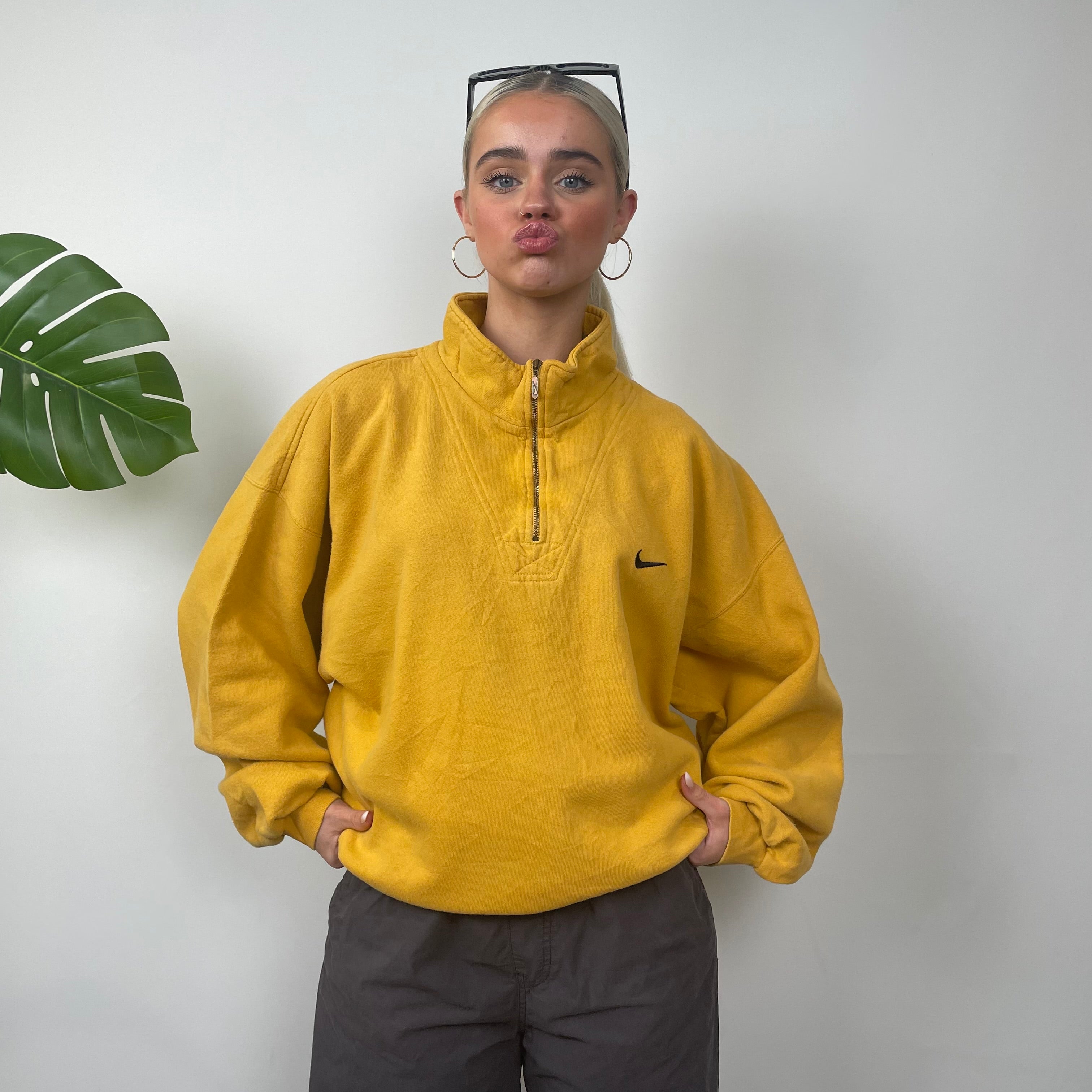 Nike RARE Yellow Embroidered Swoosh Quarter Zip Sweatshirt (L)