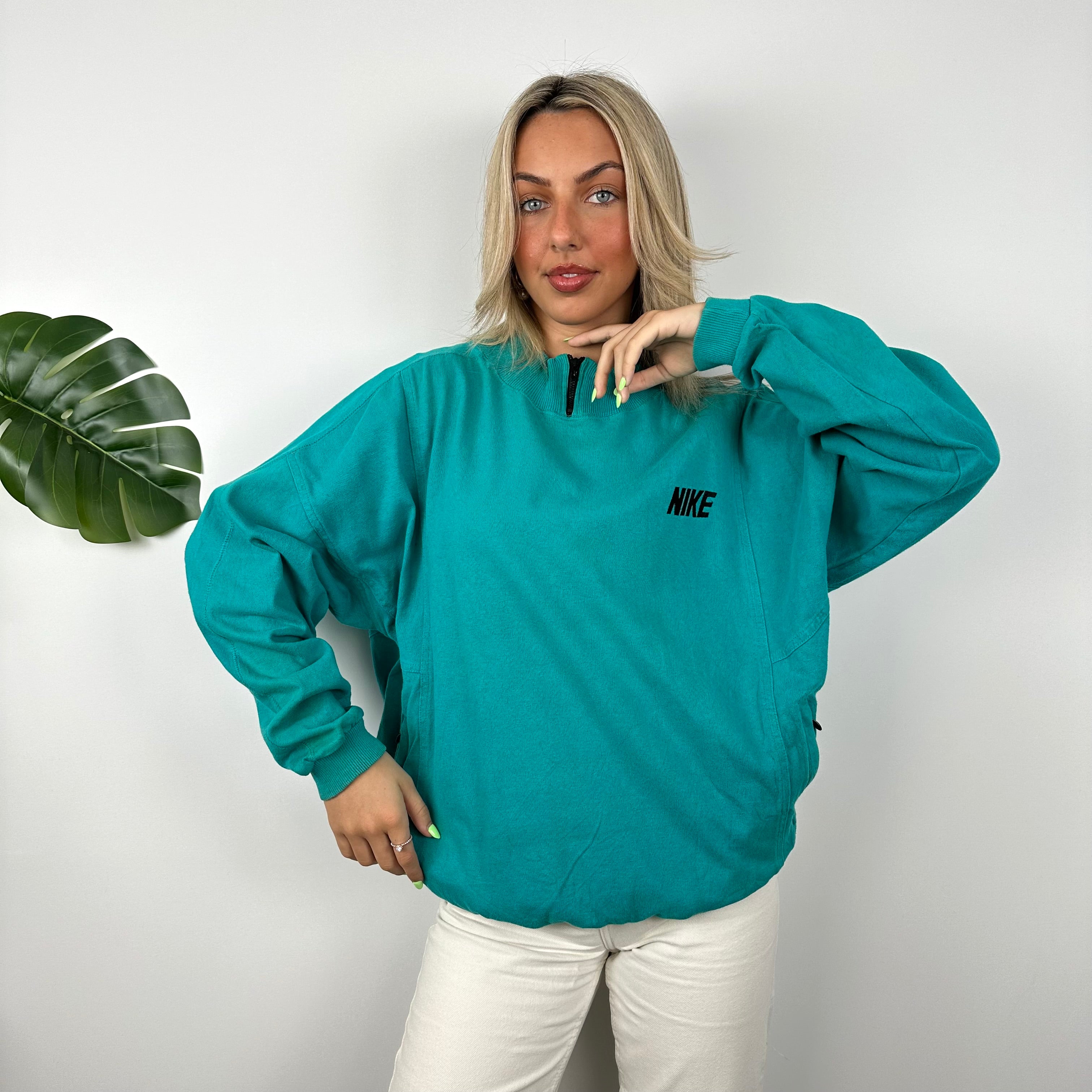 Nike RARE Turquoise Embroidered Spell Out Sweatshirt (L)