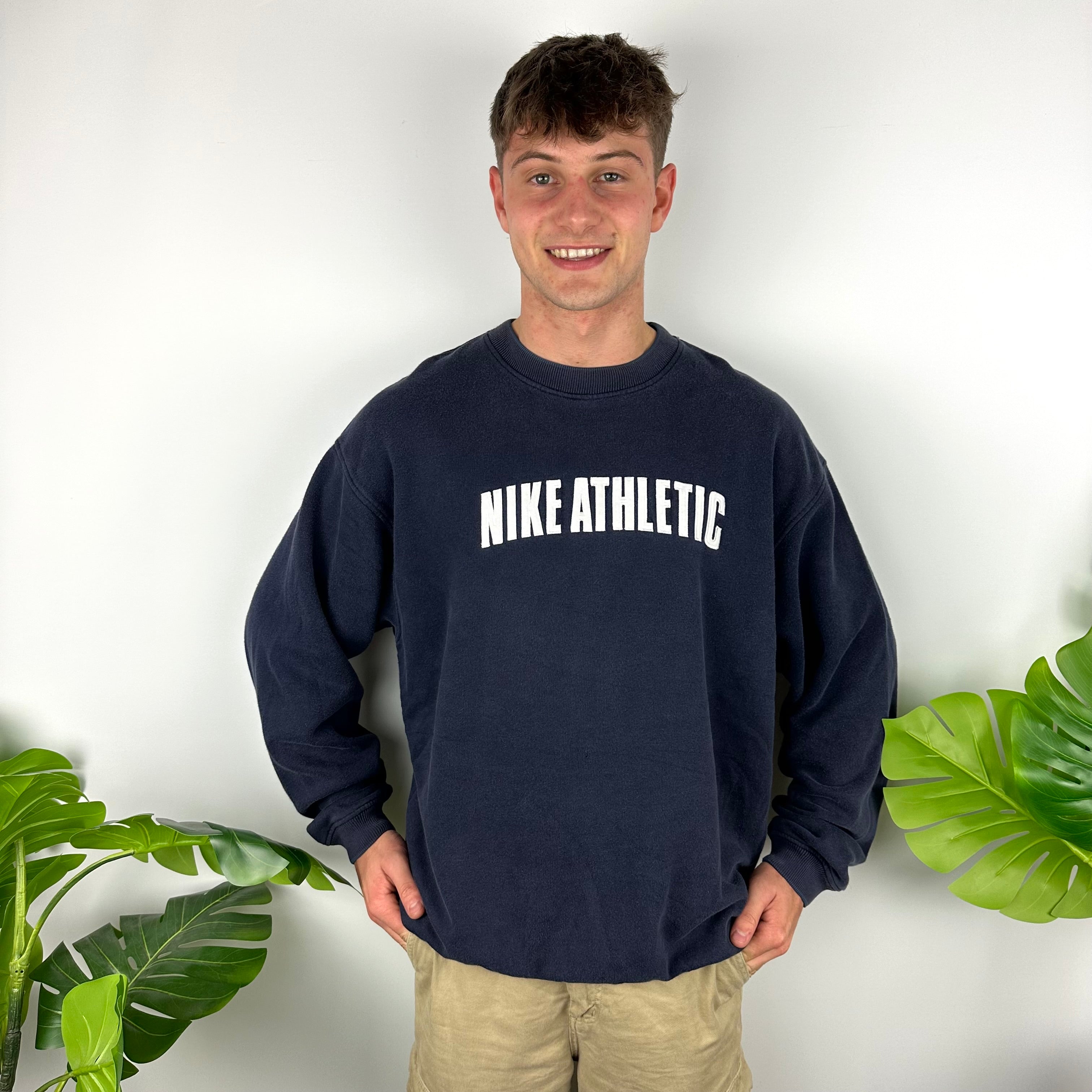 Nike Athletic Navy Embroidered Spell Out Sweatshirt (XL)
