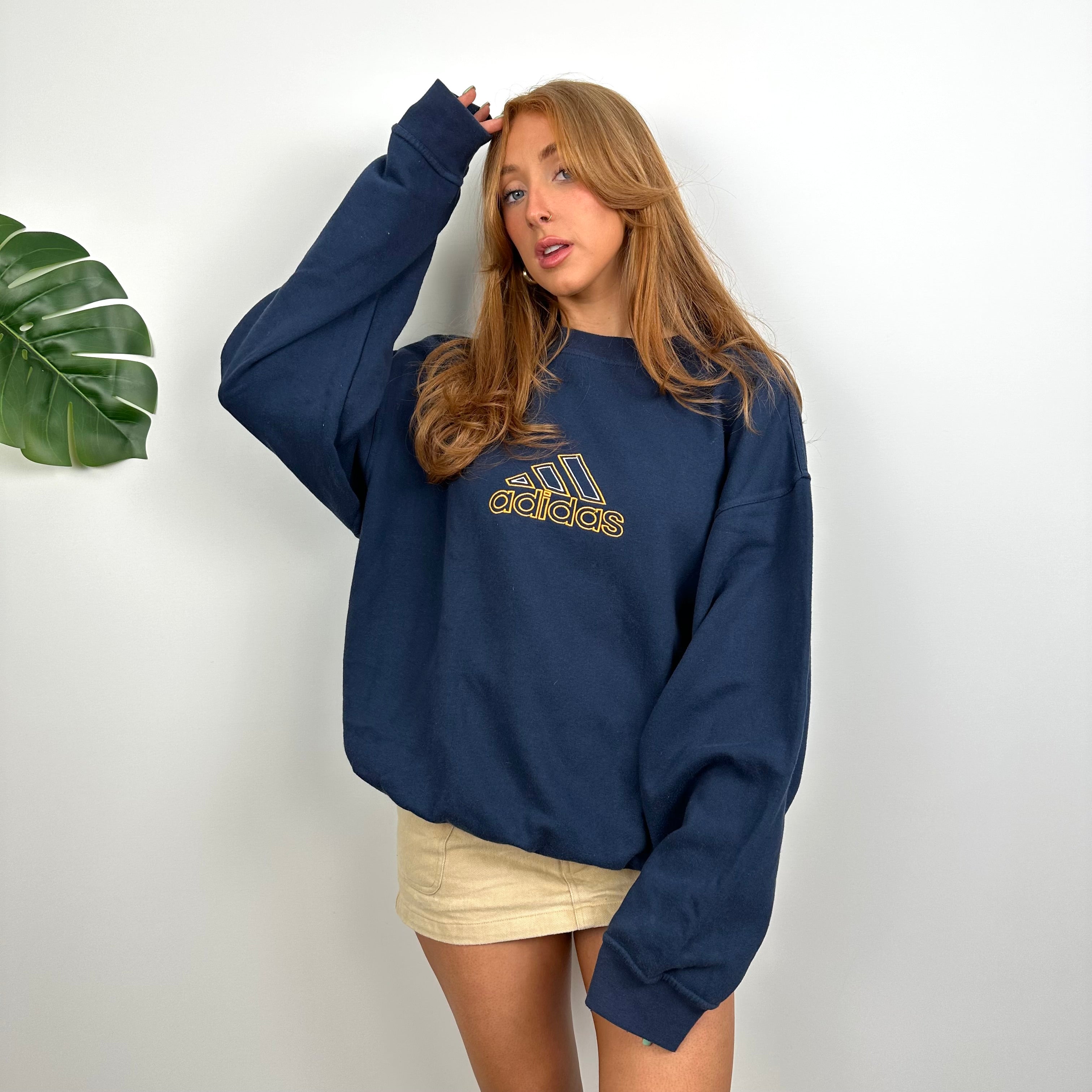 Adidas Navy Embroidered Spell Out Sweatshirt (M)