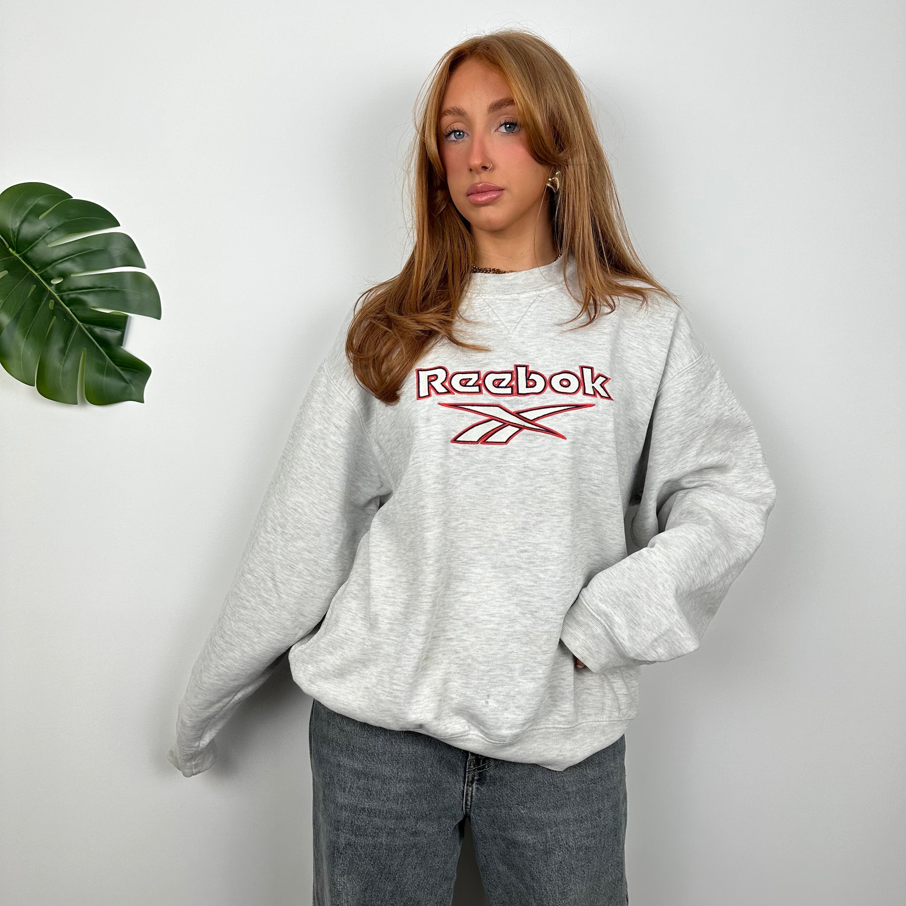 Reebok Grey Embroidered Spell Out Sweatshirt (M)