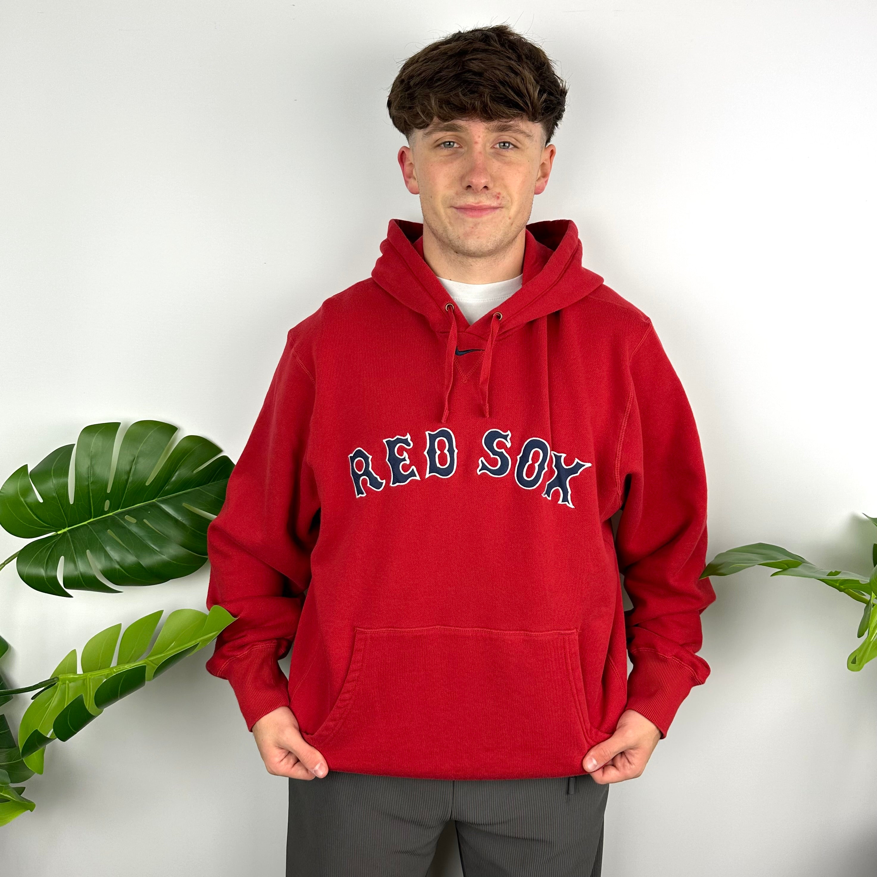 Nike X Boston Red Sox Red Embroidered Spell Out Hoodie (L)