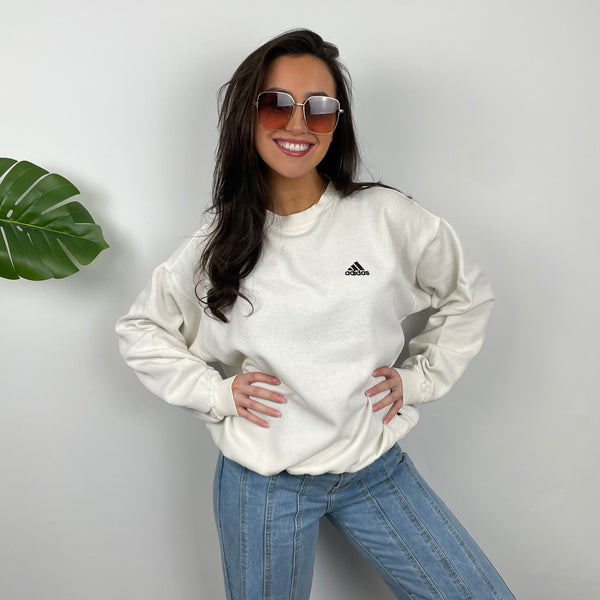 Adidas White Embroidered Spell Out Sweatshirt (M)