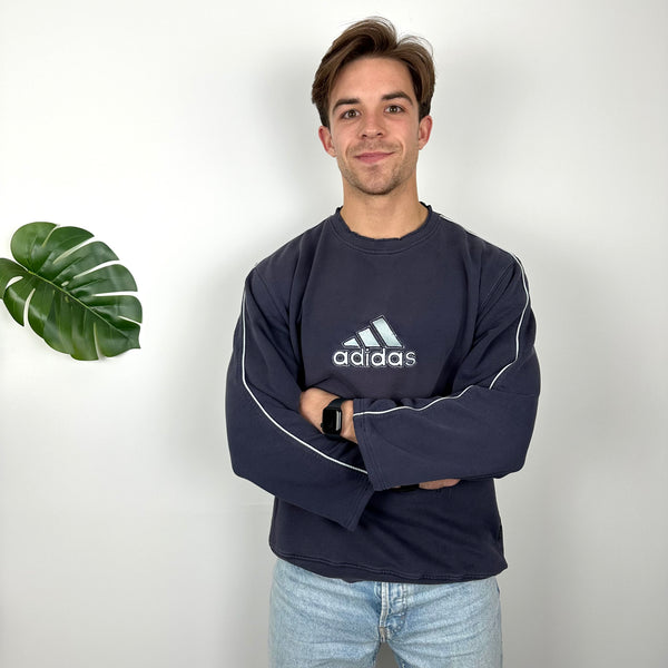 Adidas Navy Embroidered Spell Out Sweatshirt (L)