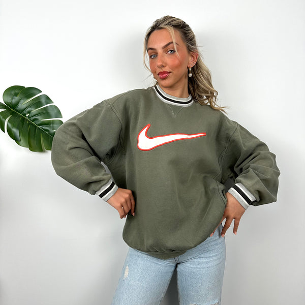 Nike Khaki Embroidered Swoosh Sweatshirt (M)