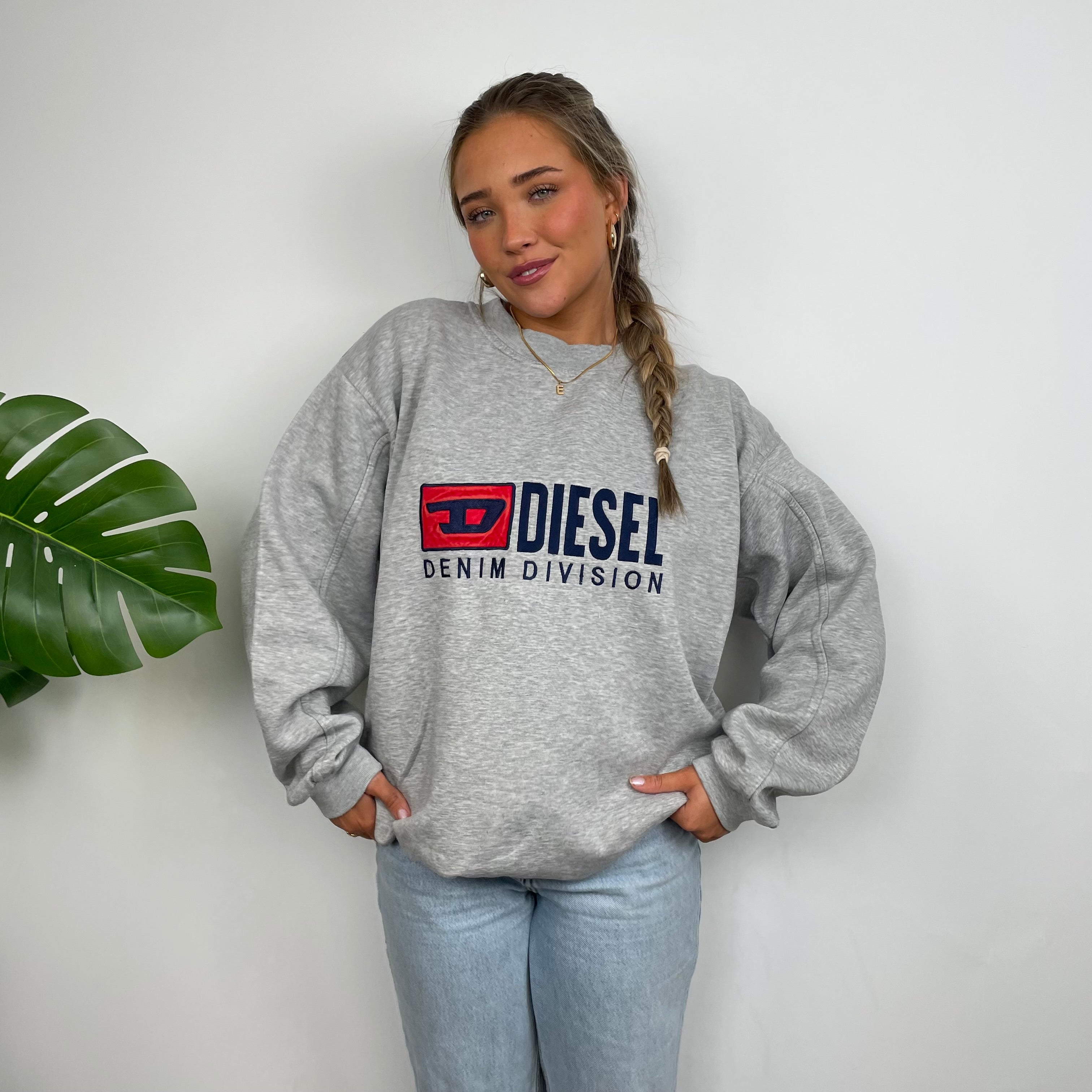 Diesel Grey Embroidered Spell Out Sweatshirt (XL)