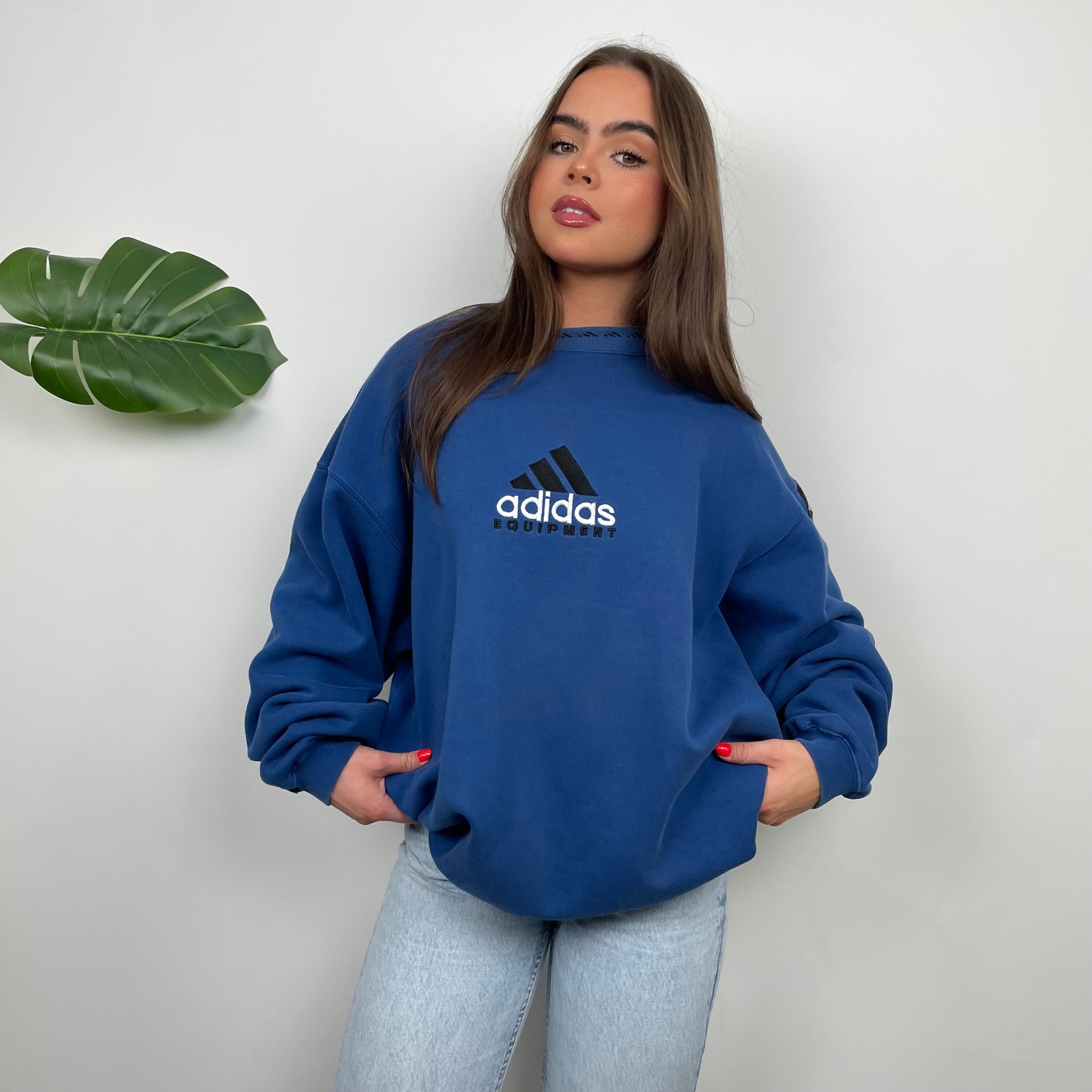 Adidas Equipment Blue Embroidered Spell Out Sweatshirt (XL)